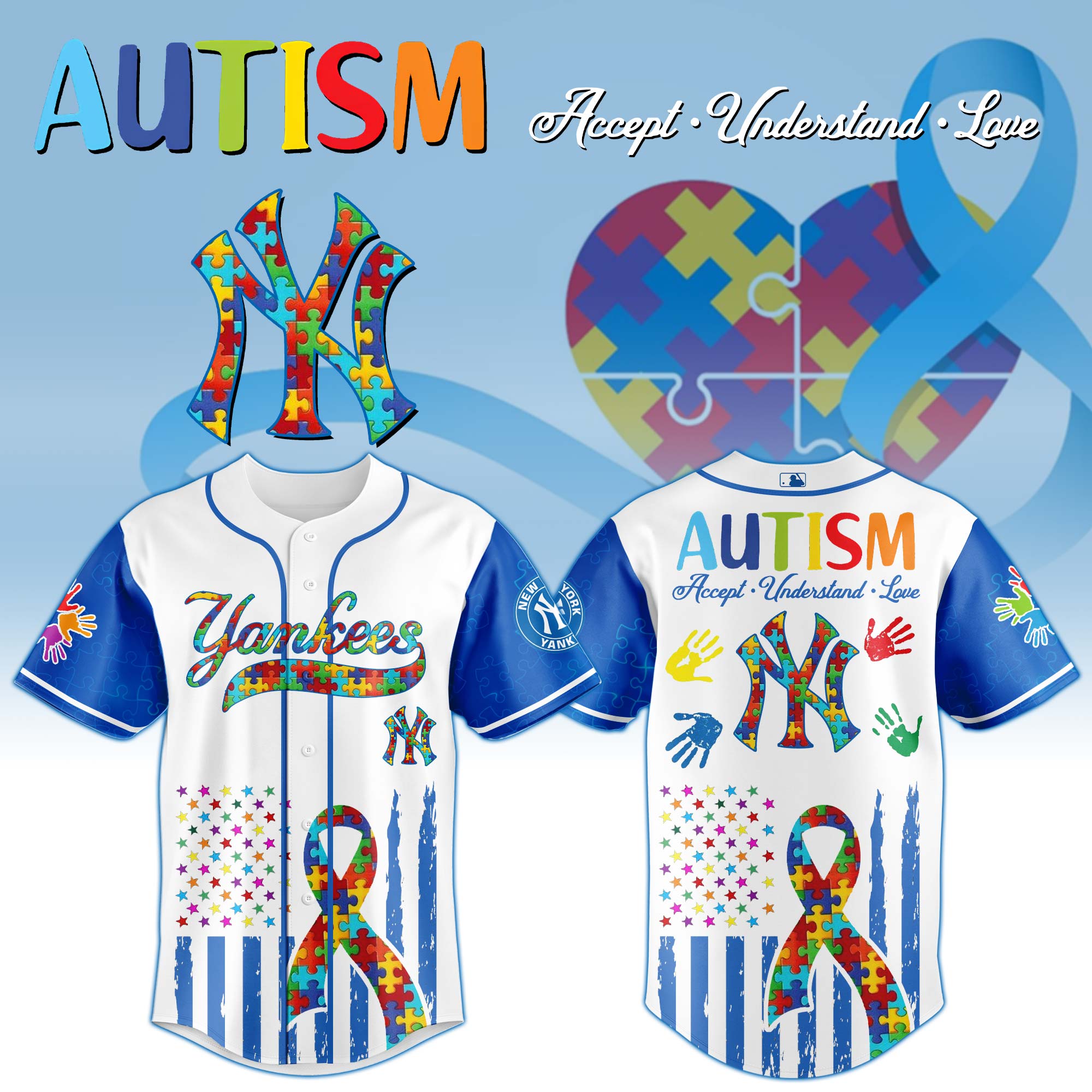 New York Yankees Mlb X Autism Awareness Month Custom Baseball Jersey
