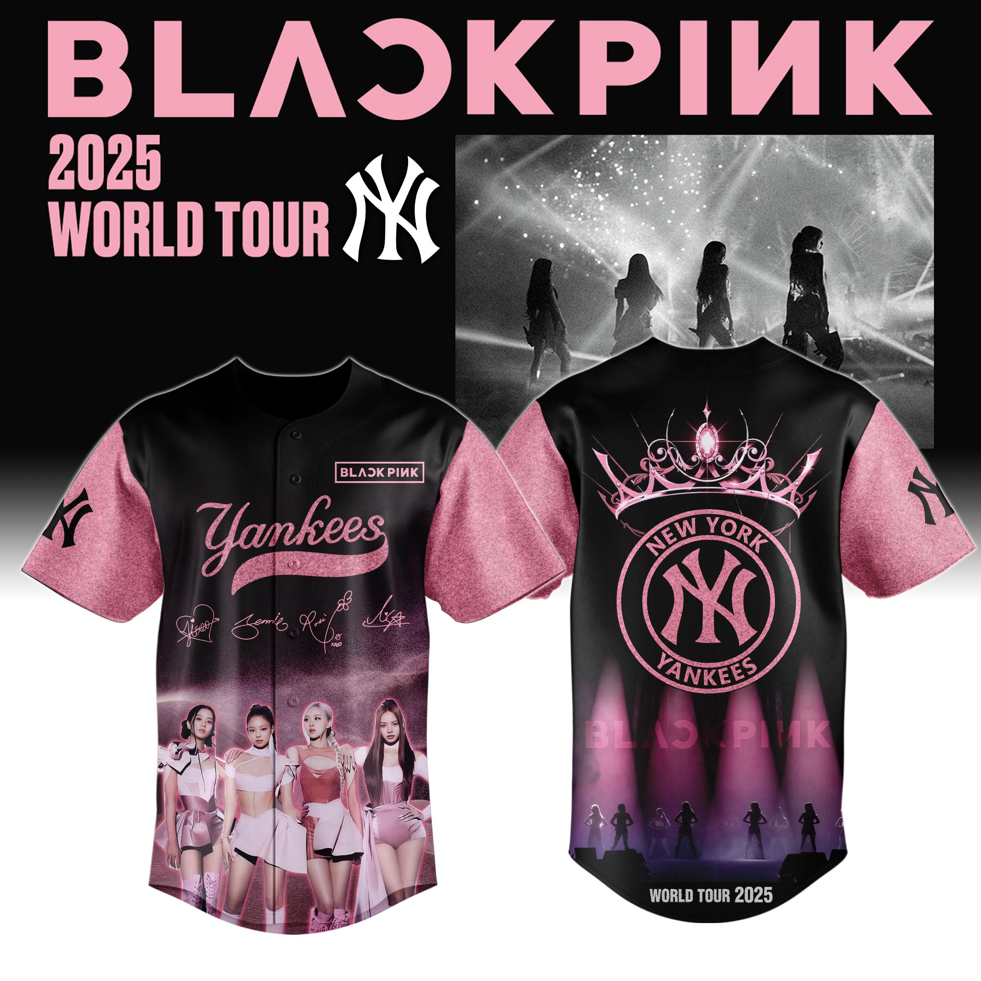 New York Yankees Mlb X Blackpink Crown Custom Baseball Jersey