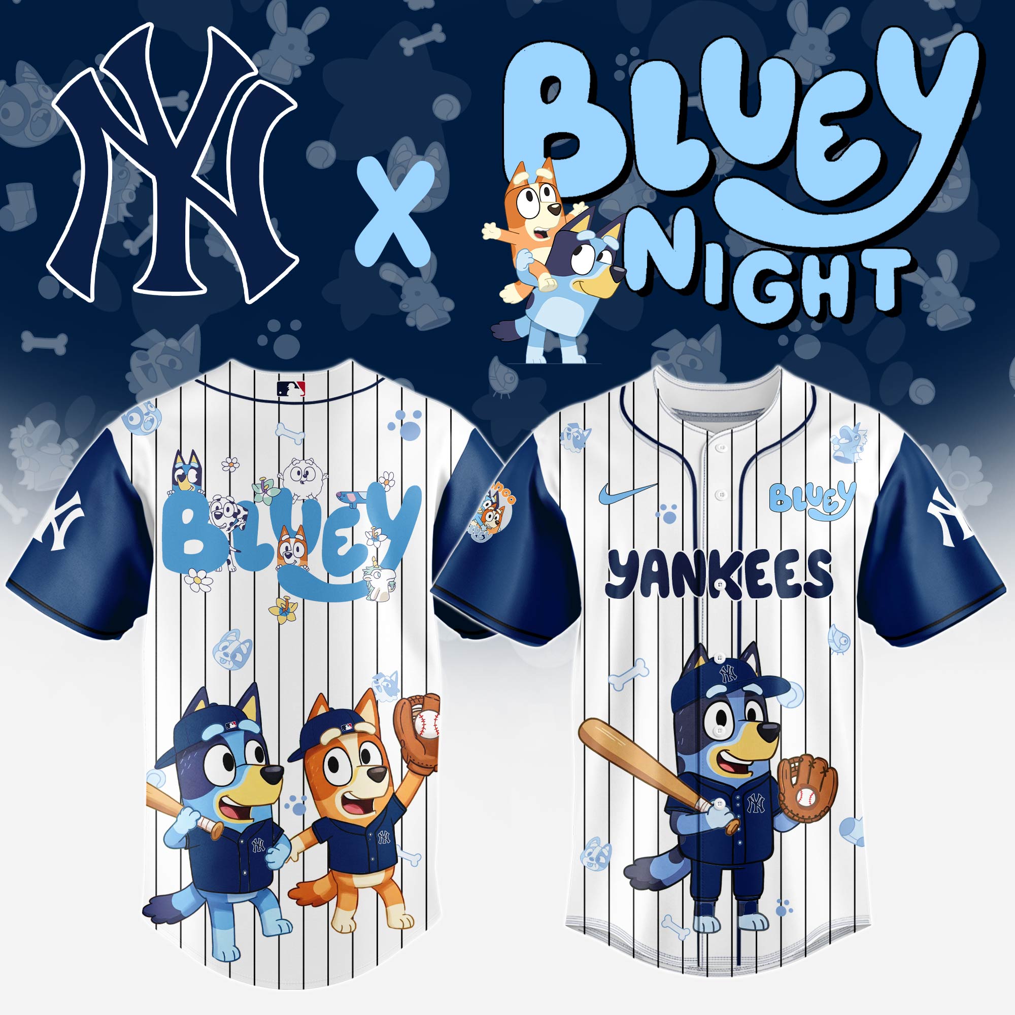 New York Yankees Mlb X Bluey And Bingo Special Edition Custom Baseball Jersey 2025