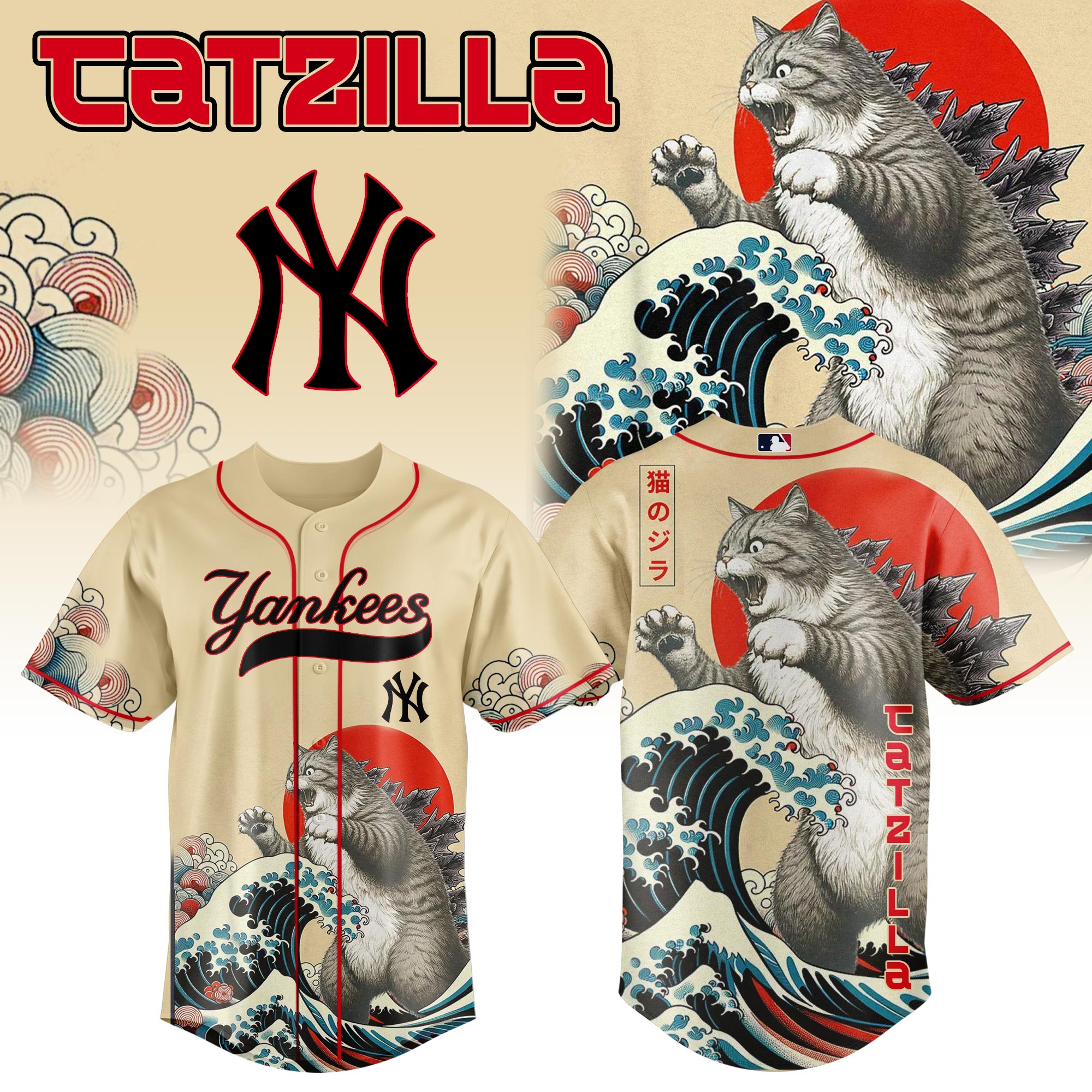 New York Yankees Mlb X Catzilla Style Japans Custom Baseball Jersey