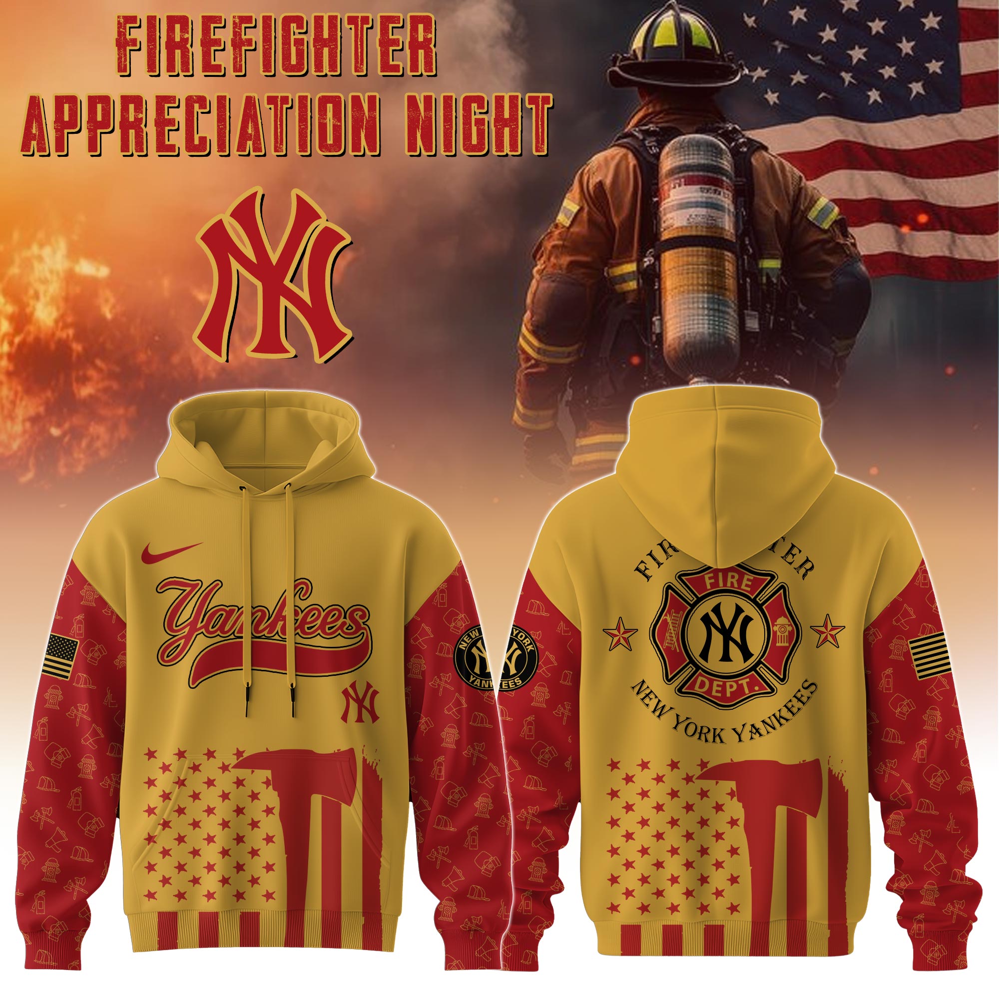 New York Yankees Mlb X Firefighter Appreciation Night Special Edition Custom Hoodie 2025