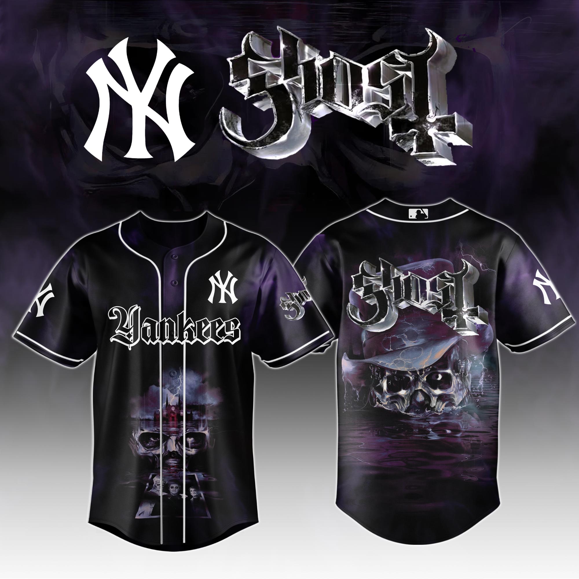 New York Yankees Mlb X Ghost Night Show Custom Baseball Jersey