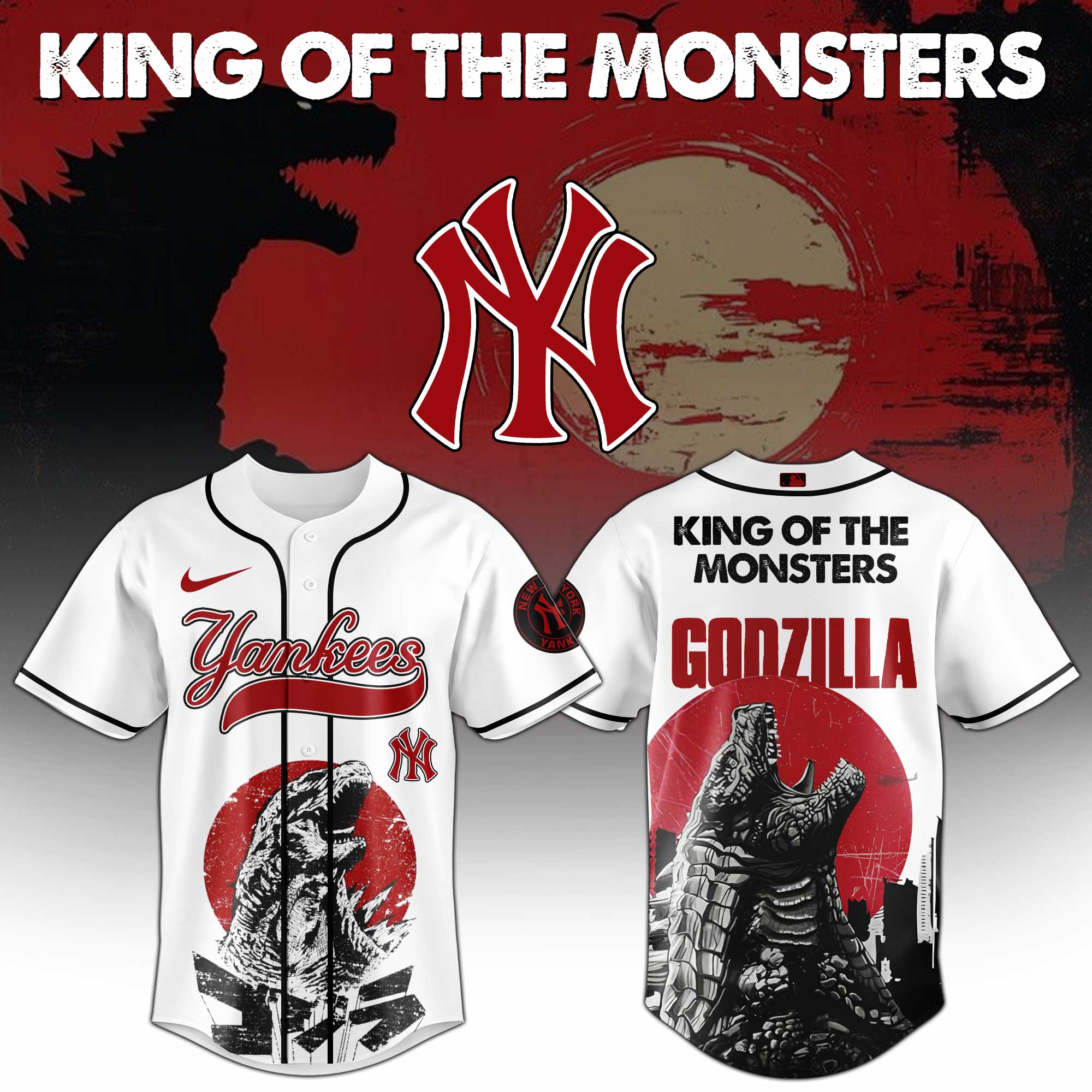 New York Yankees Mlb X Godzilla King Of The Monsters Custom Baseball Jersey