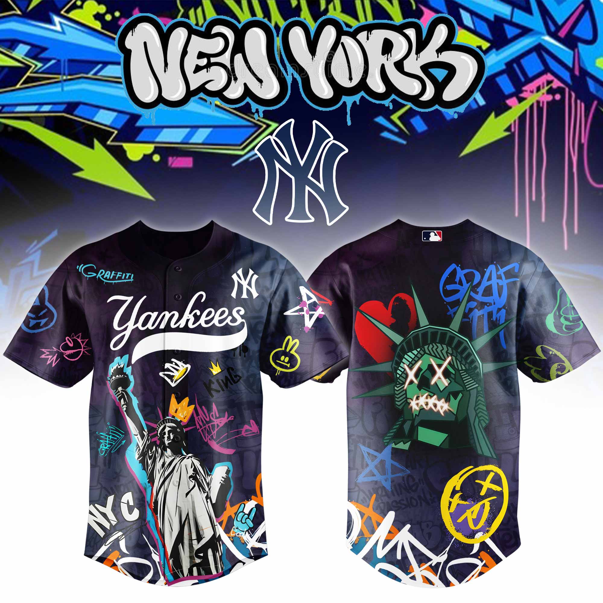 New York Yankees Mlb X Graffiti Street Style Custom Baseball Jersey
