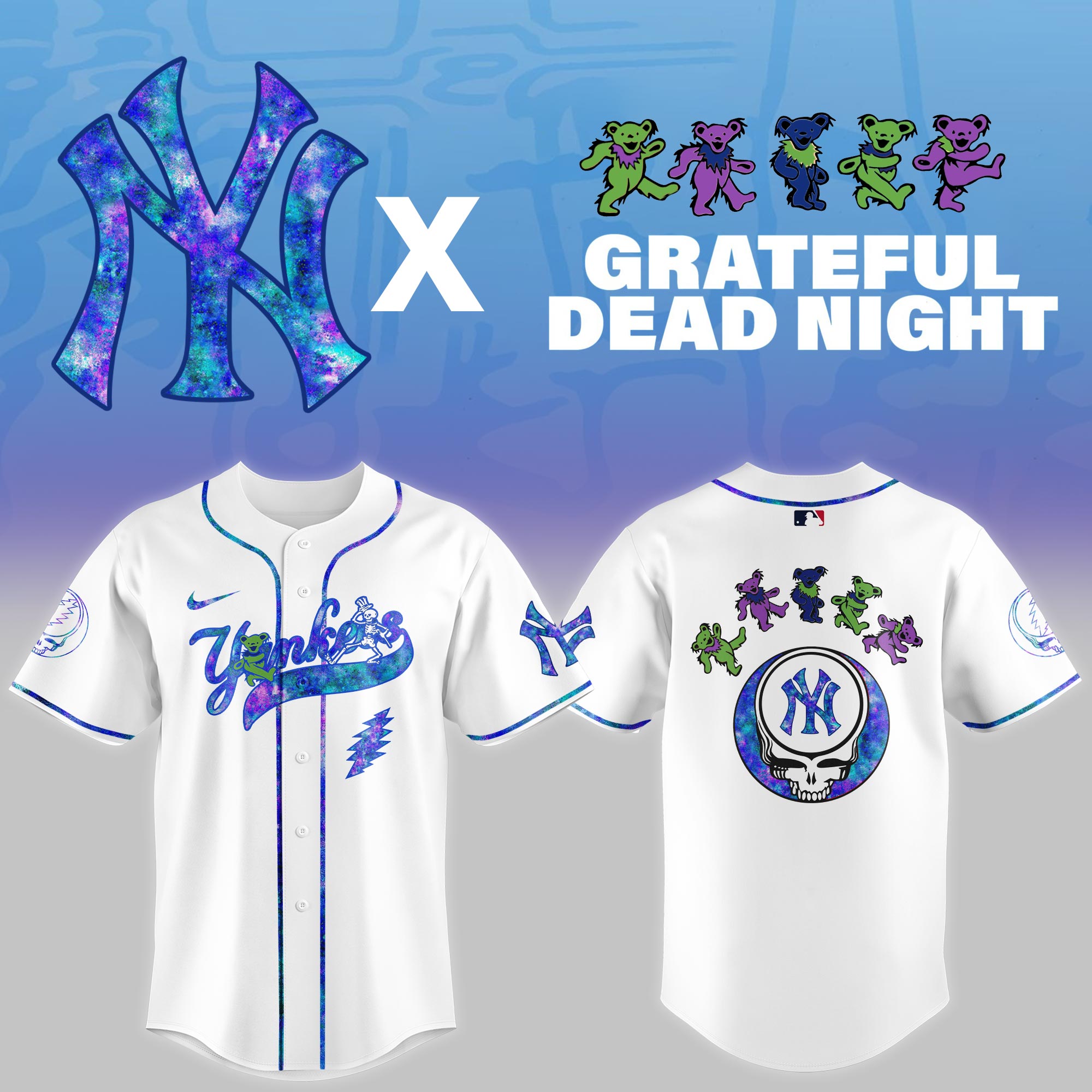 New York Yankees Mlb X Grateful Dead Theme Night Game Custom Baseball Jersey