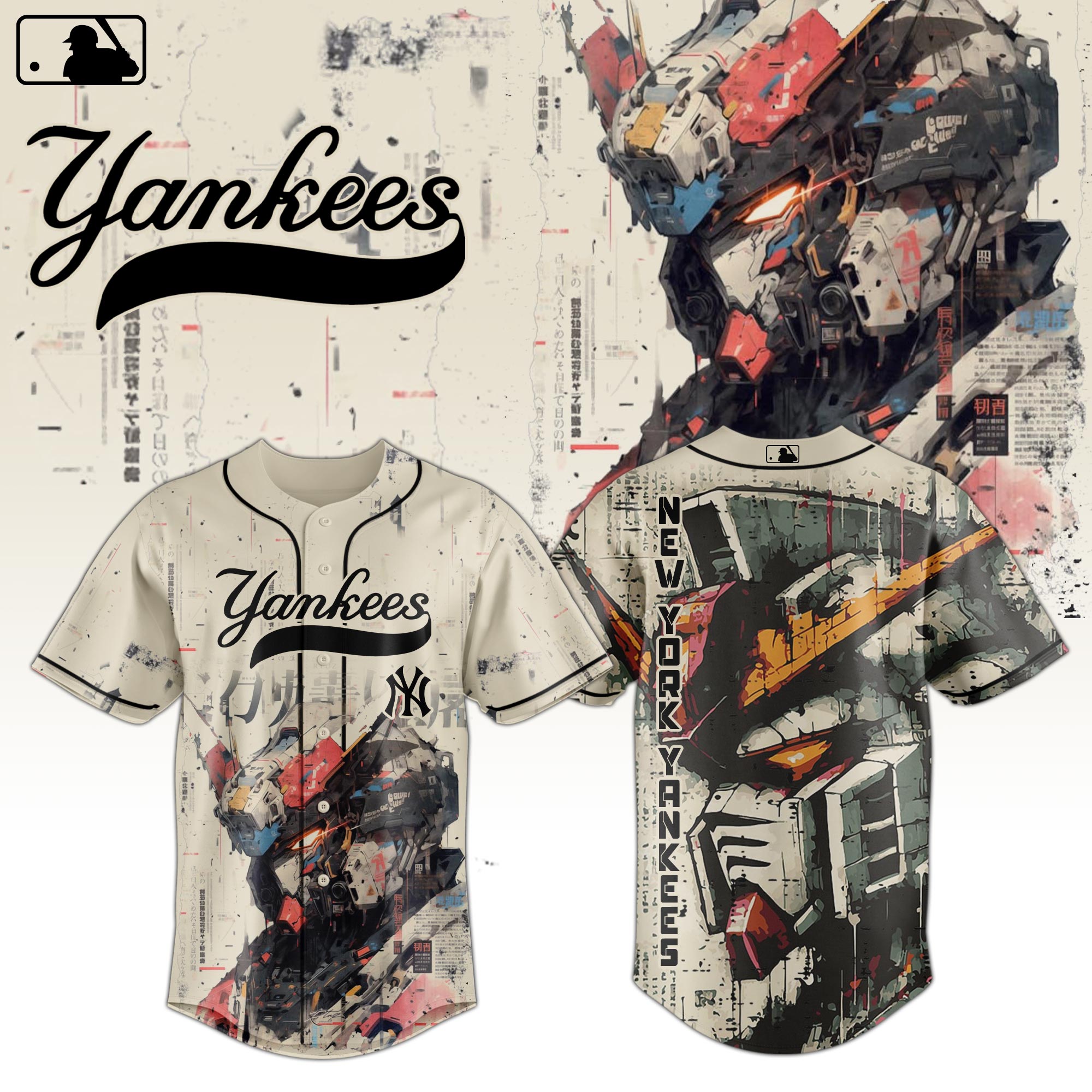 New York Yankees Mlb X Gundam Robot Japan Custom Baseball Jersey