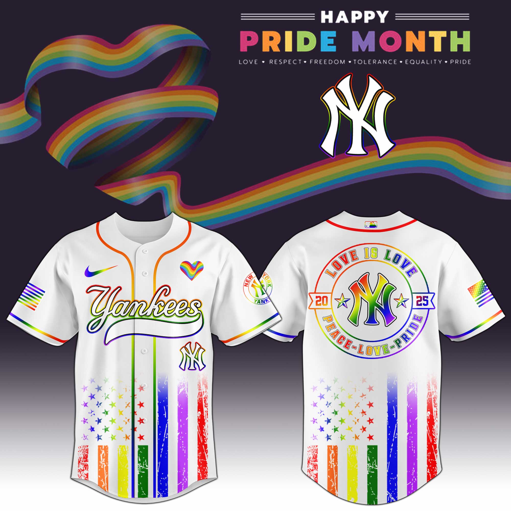 New York Yankees Mlb X Happy Pride Month Limited Edition Custom Baseball Jersey 2025