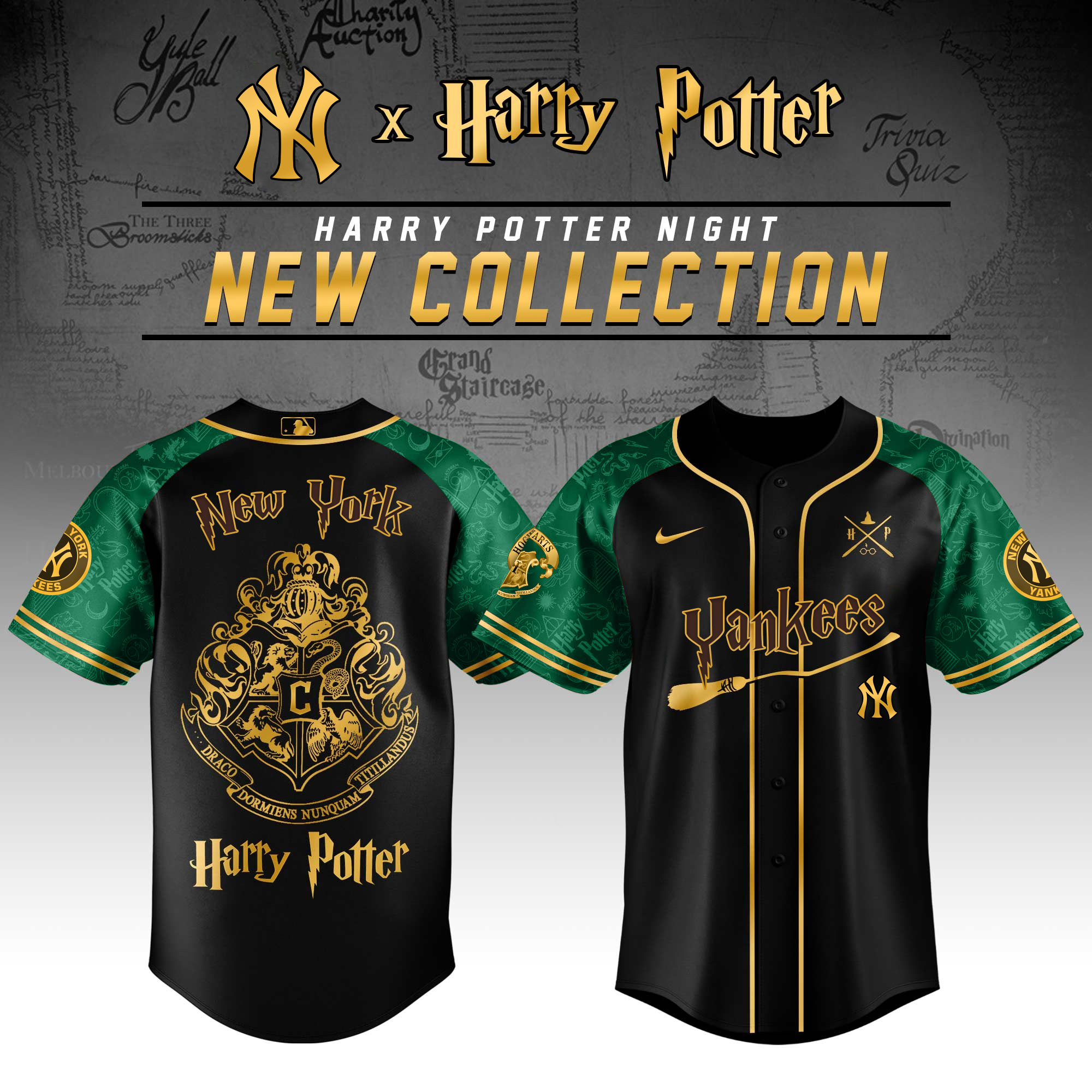 New York Yankees Mlb X Harry Potter Slytherin House Custom Baseball Jersey