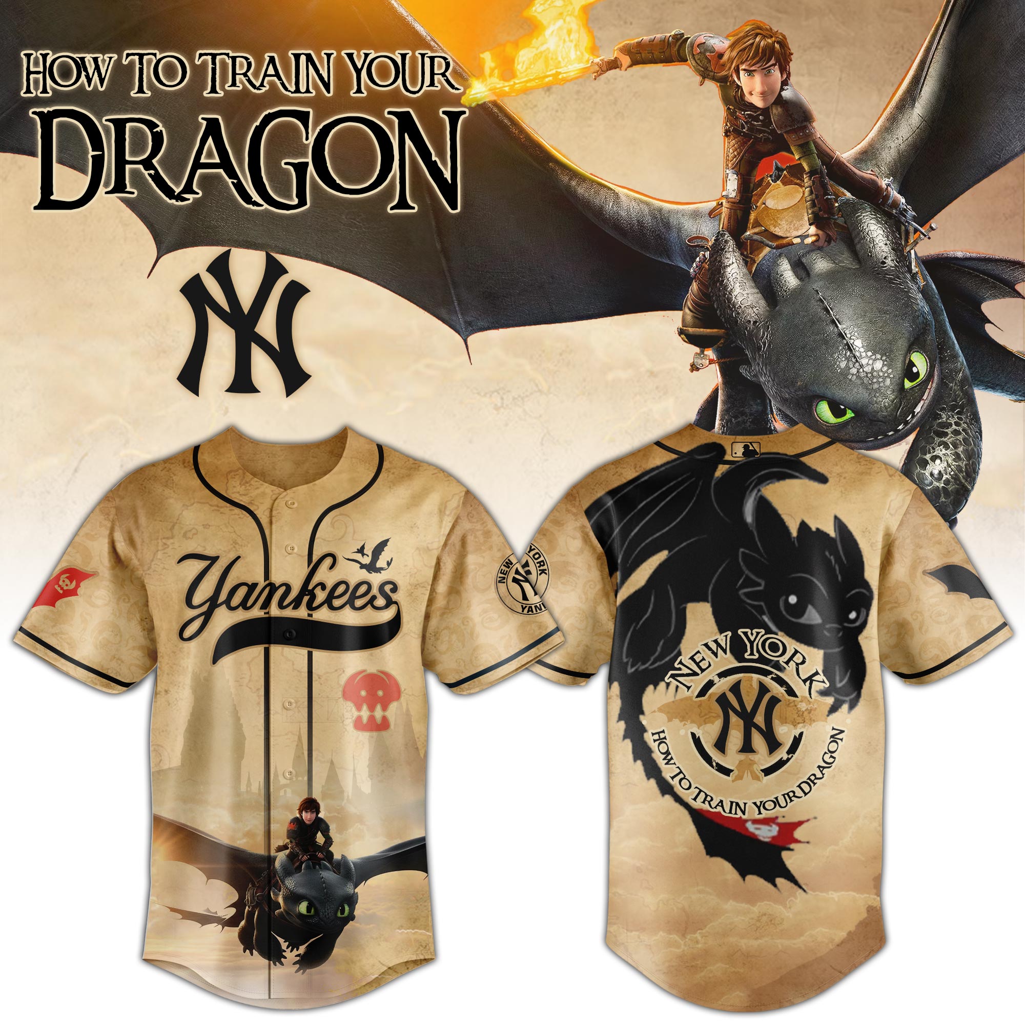 New York Yankees Mlb X How To Train Your Dragon Toothless Custom Baseball Jersey