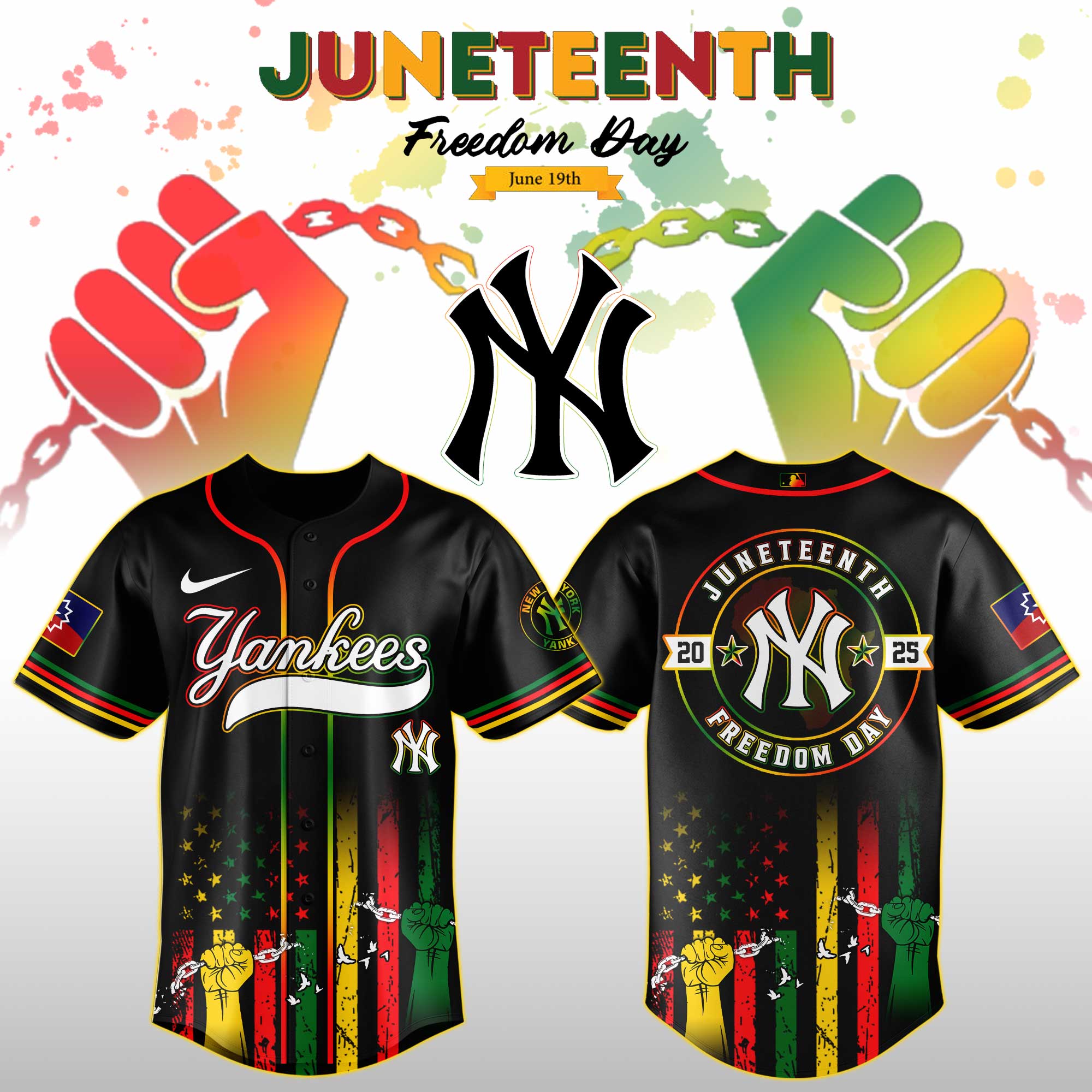 New York Yankees Mlb X Juneteenth Day Custom Baseball Jersey Edition Custom Baseball Jersey 2025