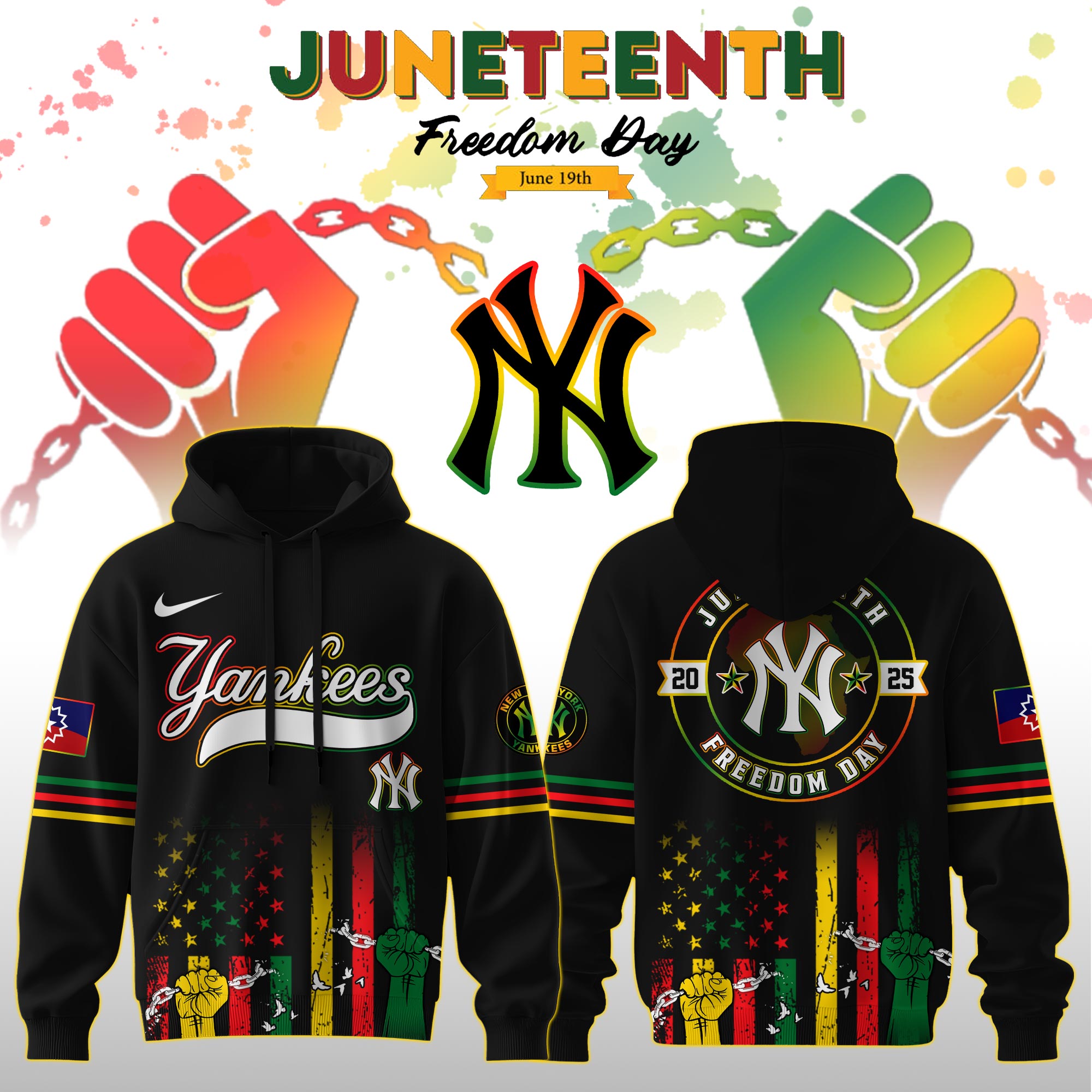 New York Yankees Mlb X Juneteenth Freedom Day Edition Custom Hoodie 2025