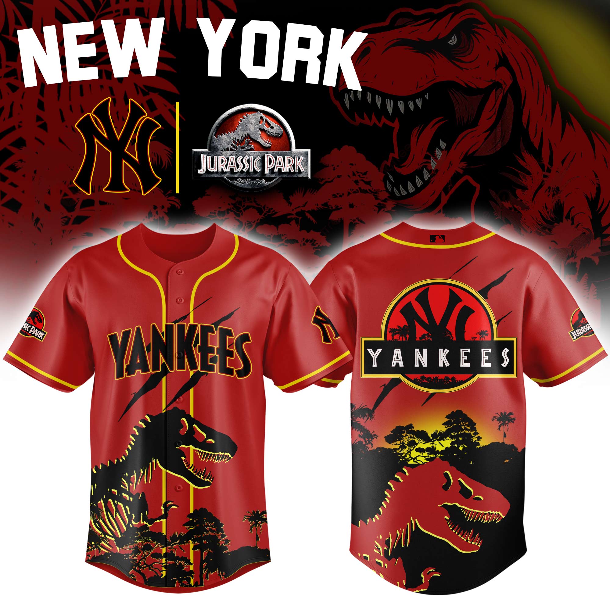 New York Yankees Mlb X Jurassic World Prehistoric Fury Custom Baseball Jersey