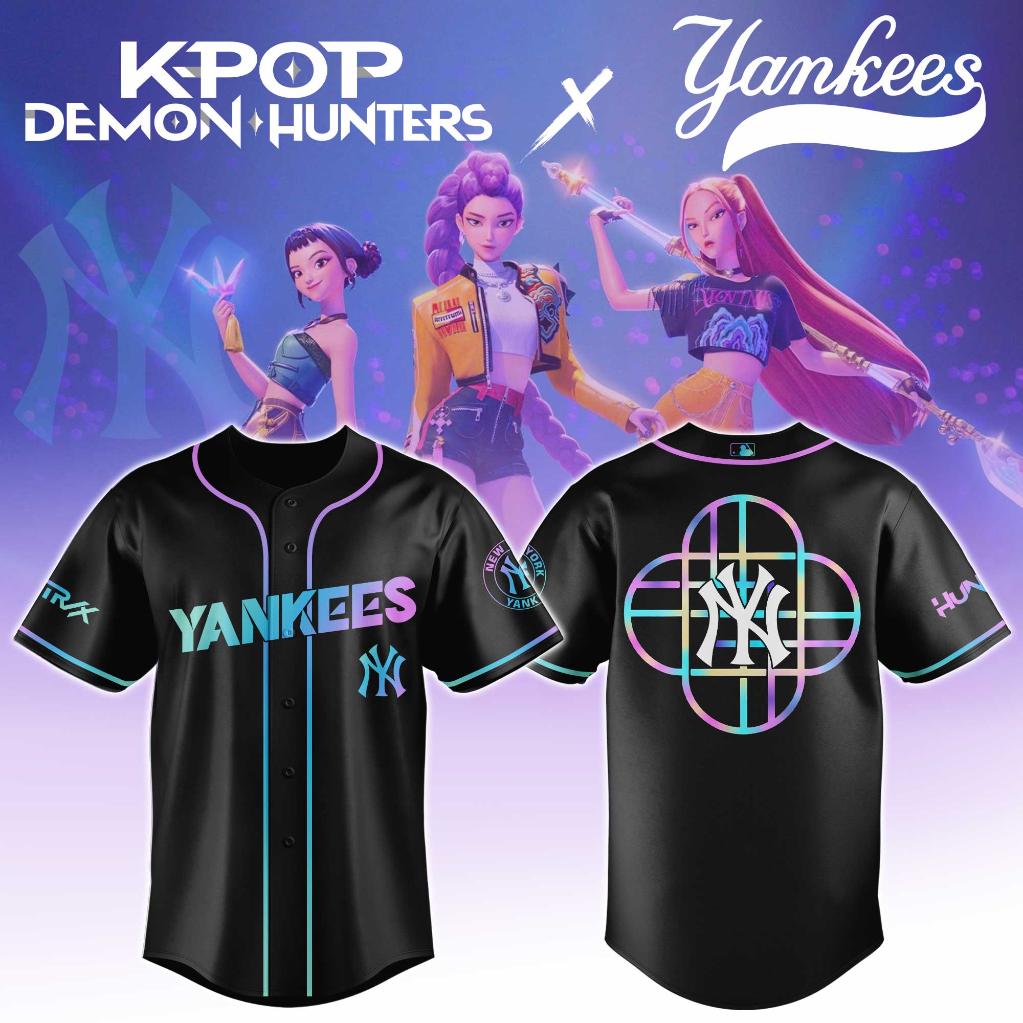 New York Yankees Mlb X Kpop Demon Hunters Huntrx Custom Baseball Jersey