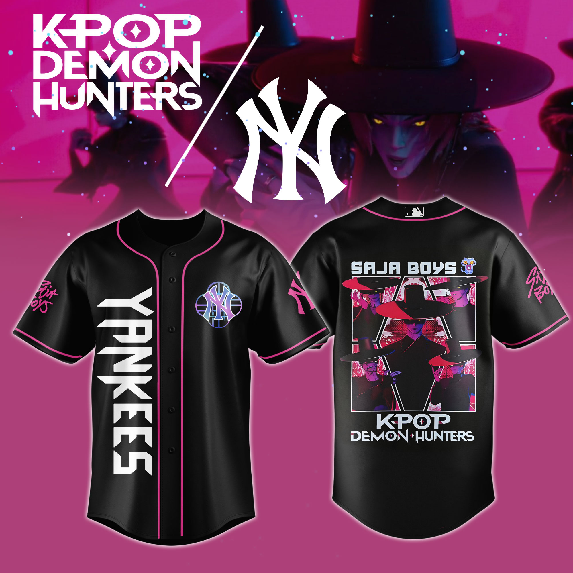 New York Yankees Mlb X Kpop Demon Hunters Saja Boys Custom Baseball Jersey