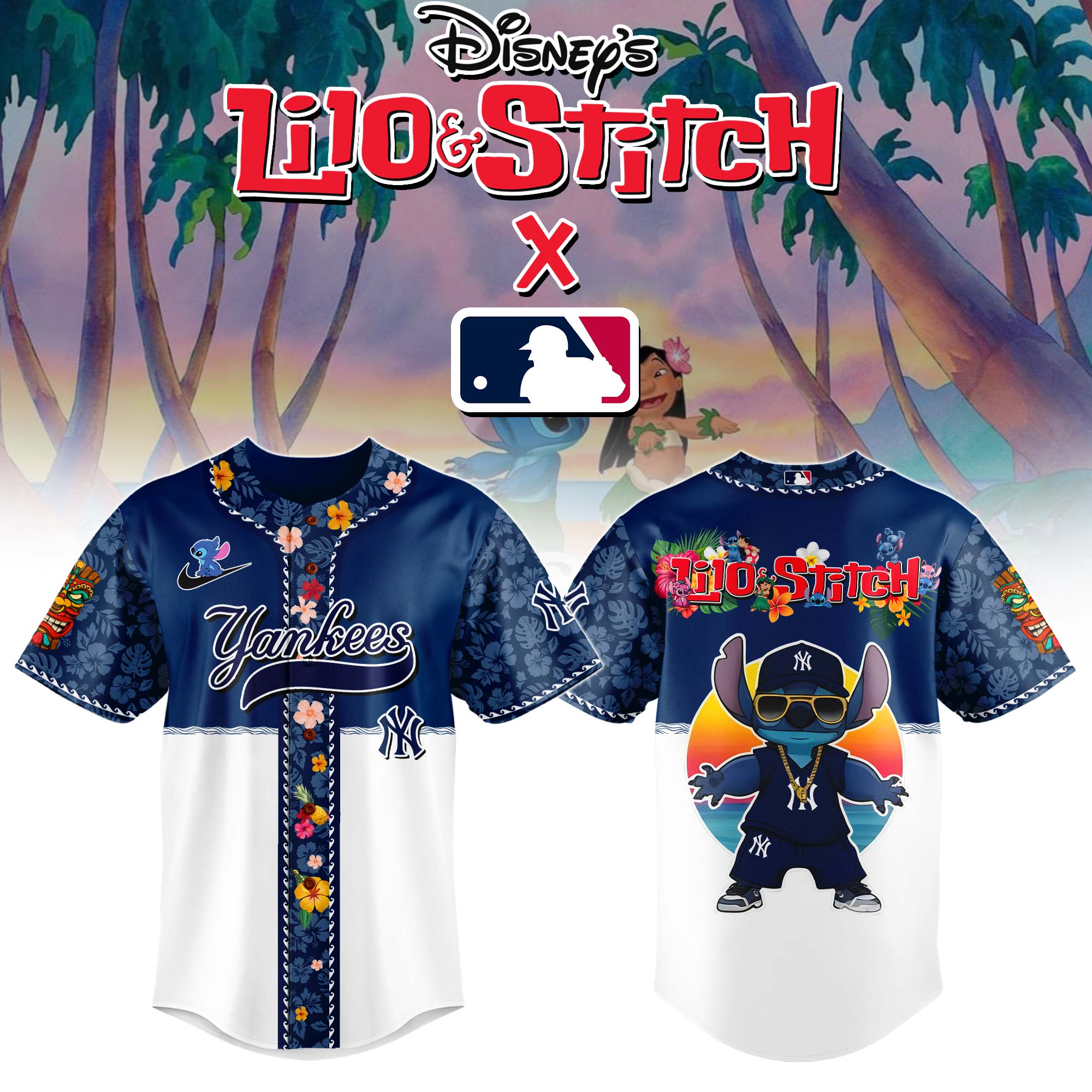 New York Yankees Mlb X Lilo & Stitch Custom Baseball Jersey
