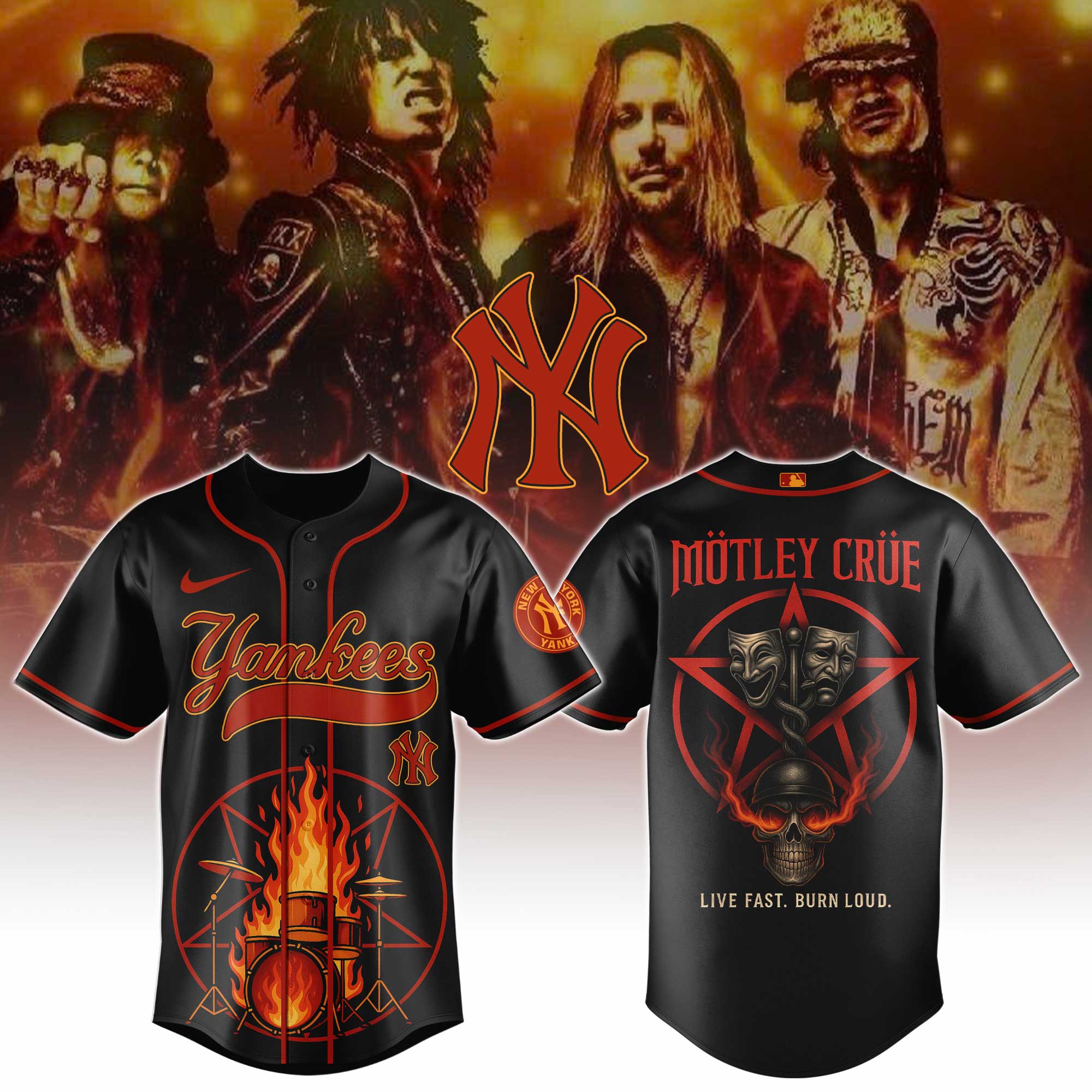New York Yankees Mlb X Motley Crue Collection 1 Custom Baseball Jersey