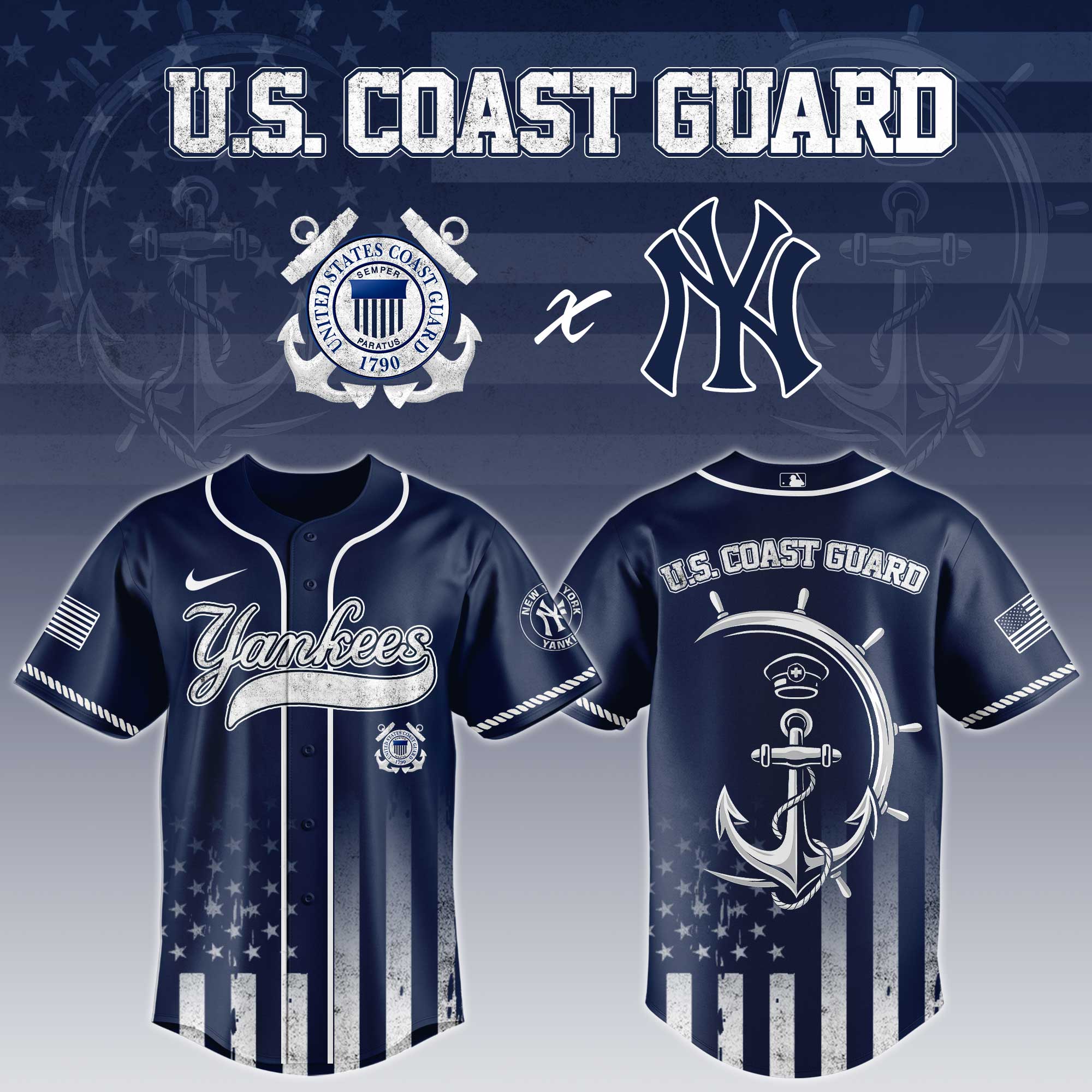 New York Yankees Mlb X National Usa Coast Guard Day Custom Baseball Jersey