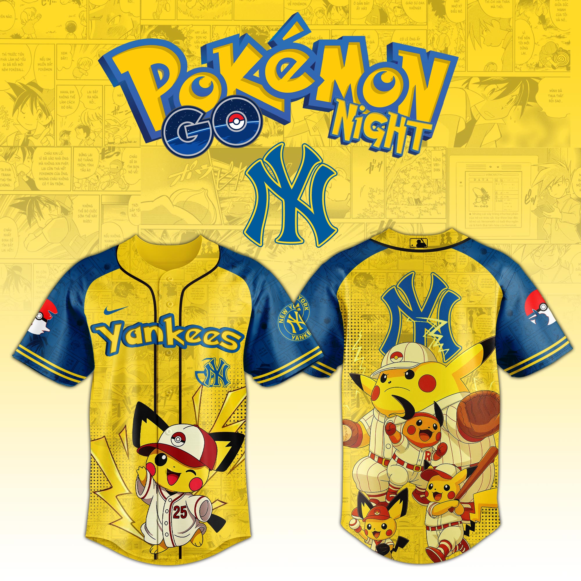 New York Yankees Mlb X Pokemon Pikachu Family Custom Baseball Jersey