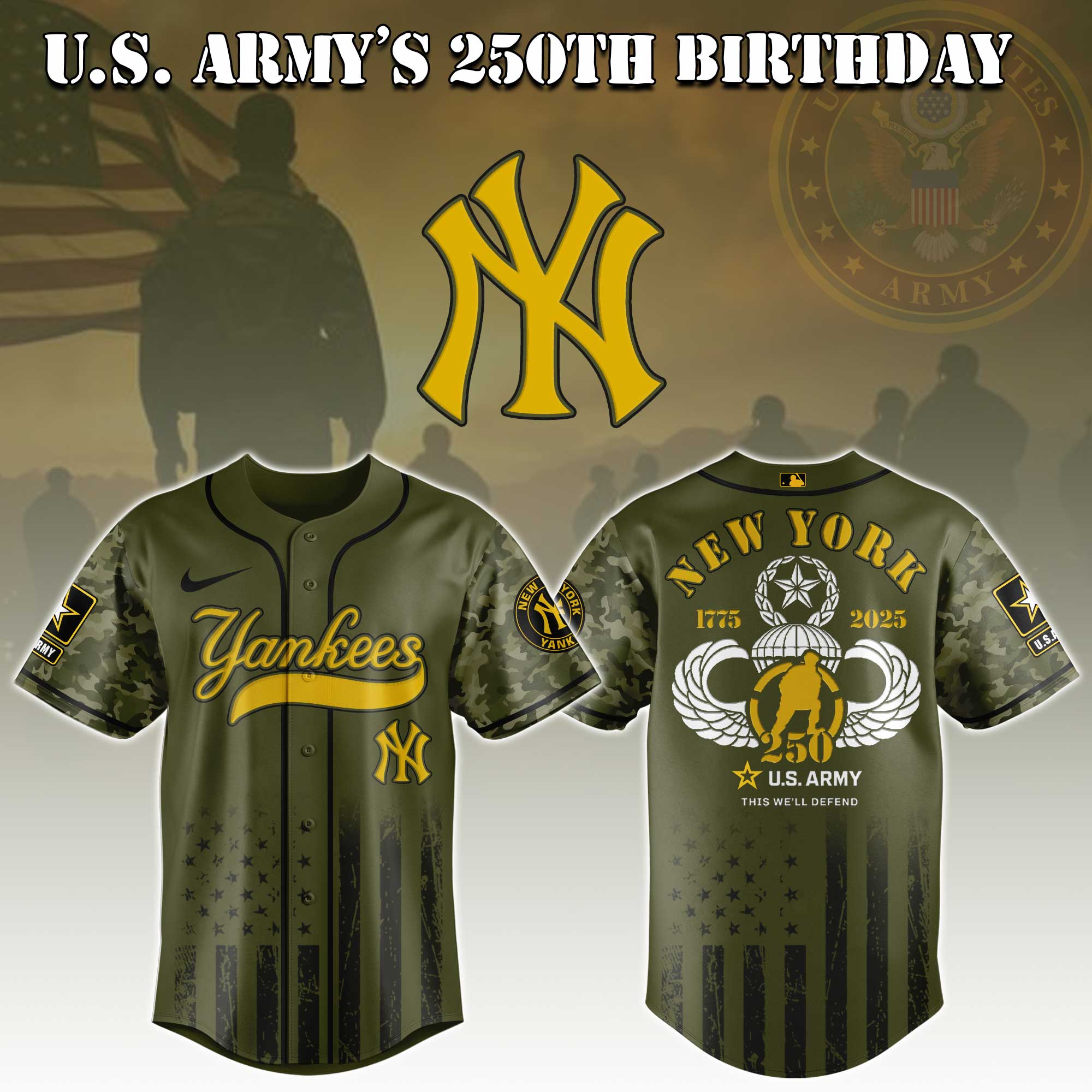 New York Yankees Mlb X U.s. Army This We'll Defend Custom Baseball Jersey