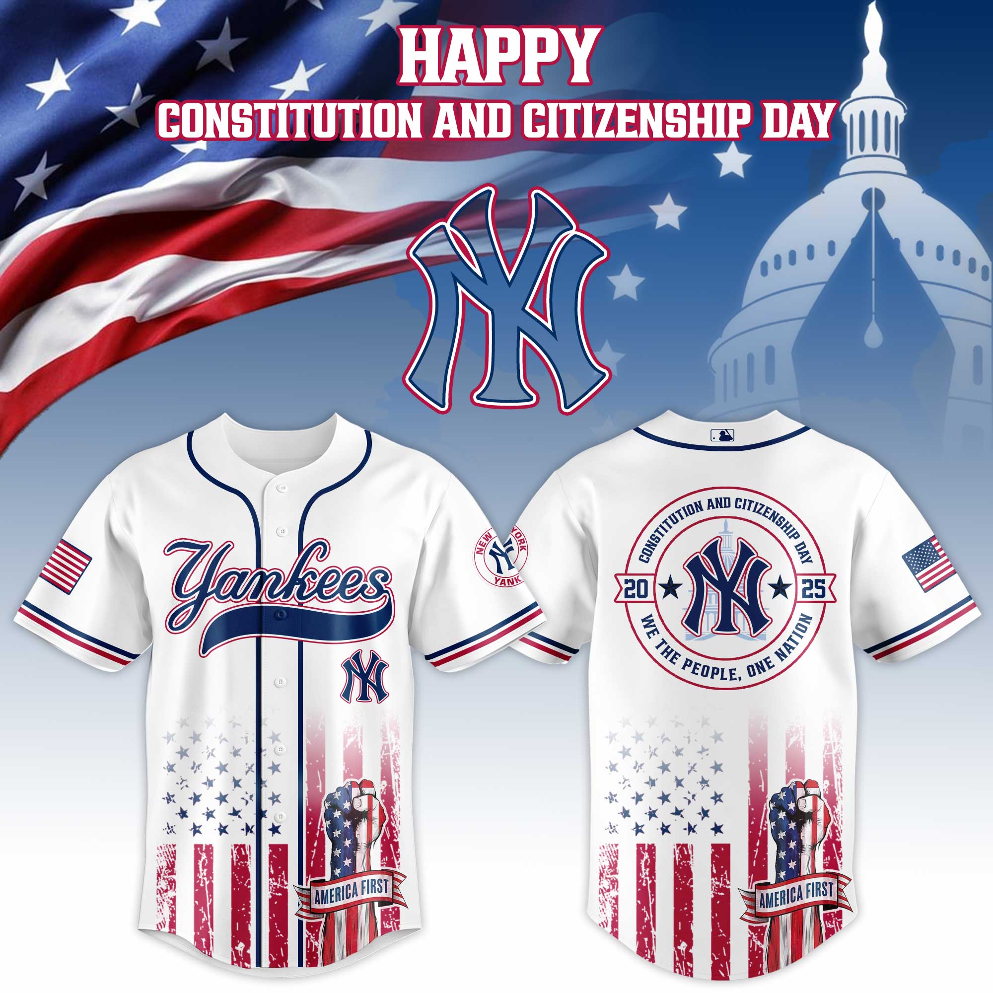 New York Yankees Mlb X Usa Happy Constitution And Citizenship Day Custom Baseball Jersey