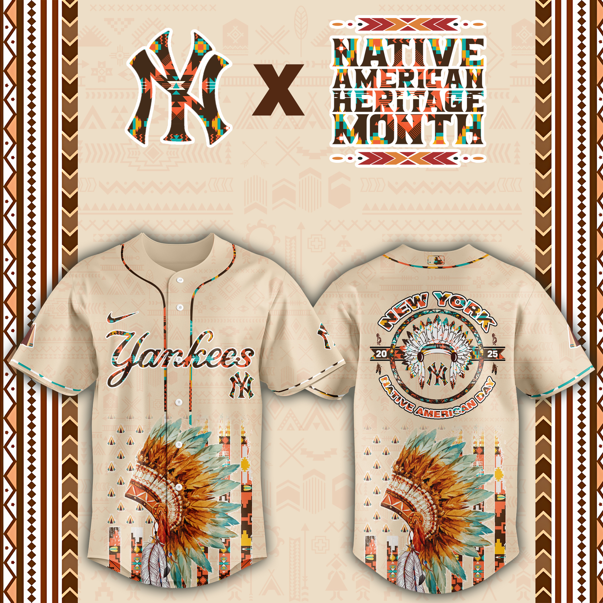 New York Yankees Native American Heritage Month Custom Baseball Jersey