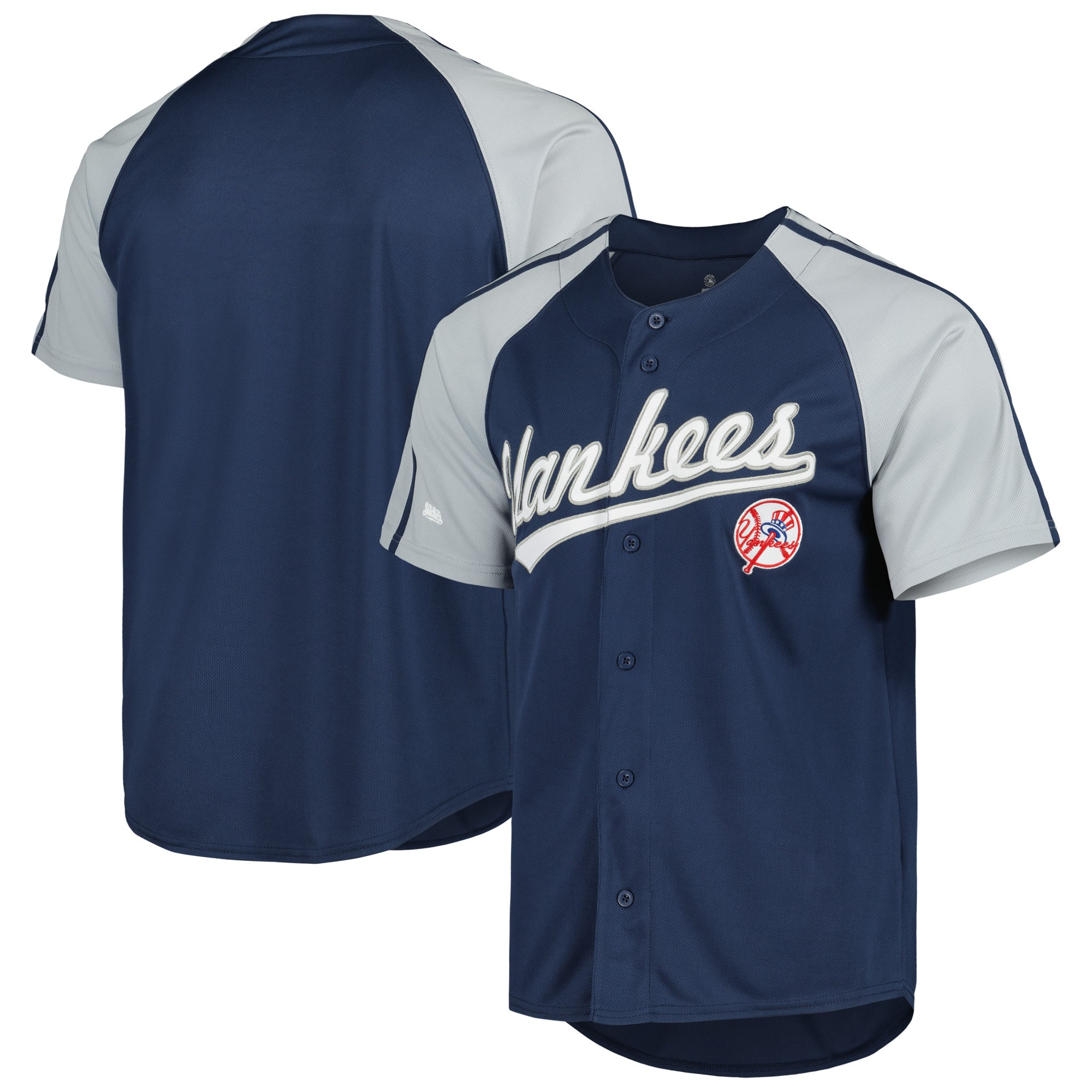 New York Yankees Stitches Button-down Raglan Fashion Baseball Jersey – Navy
