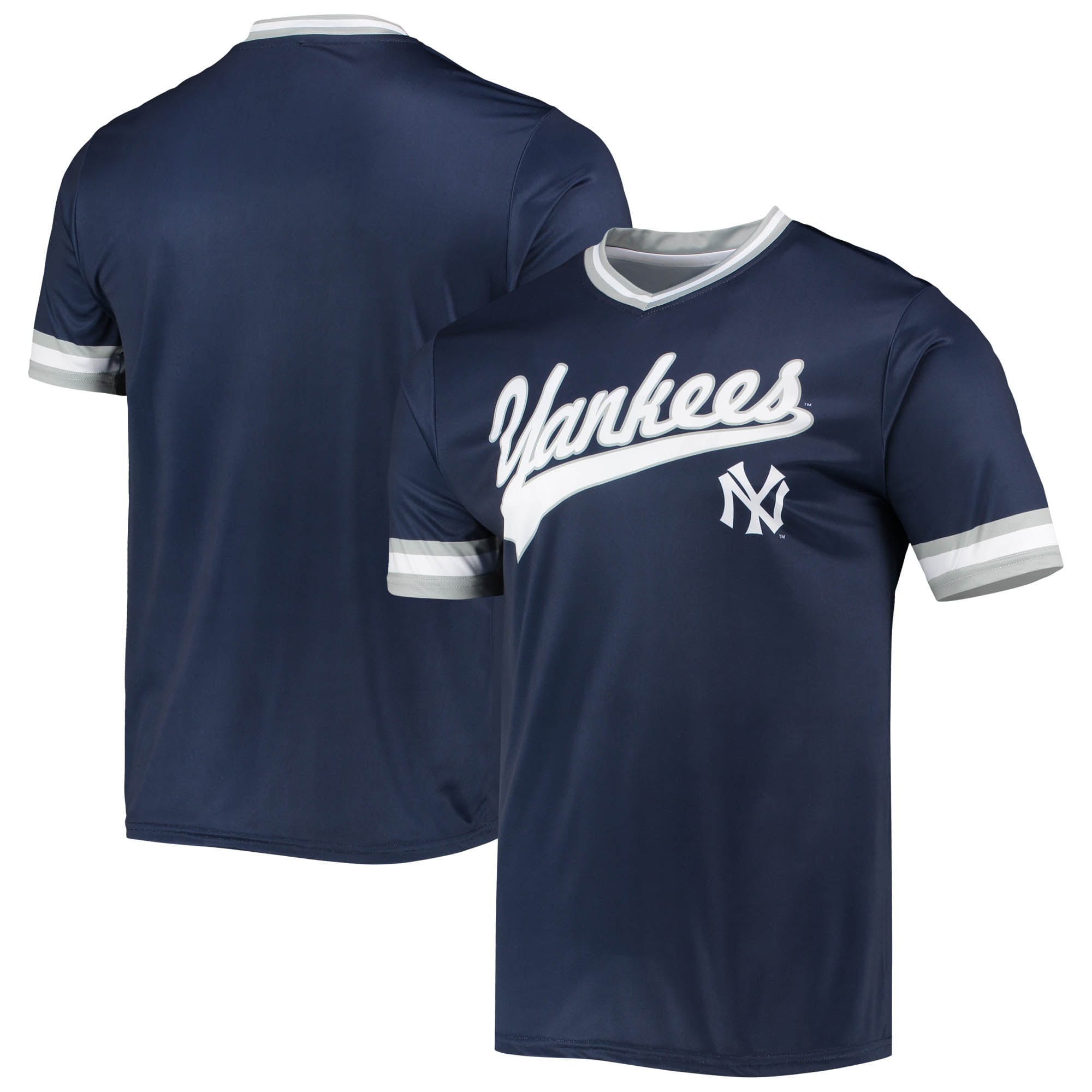 New York Yankees Stitches Cooperstown Collection V-neck Team Color Baseball Jersey - Navy/gray