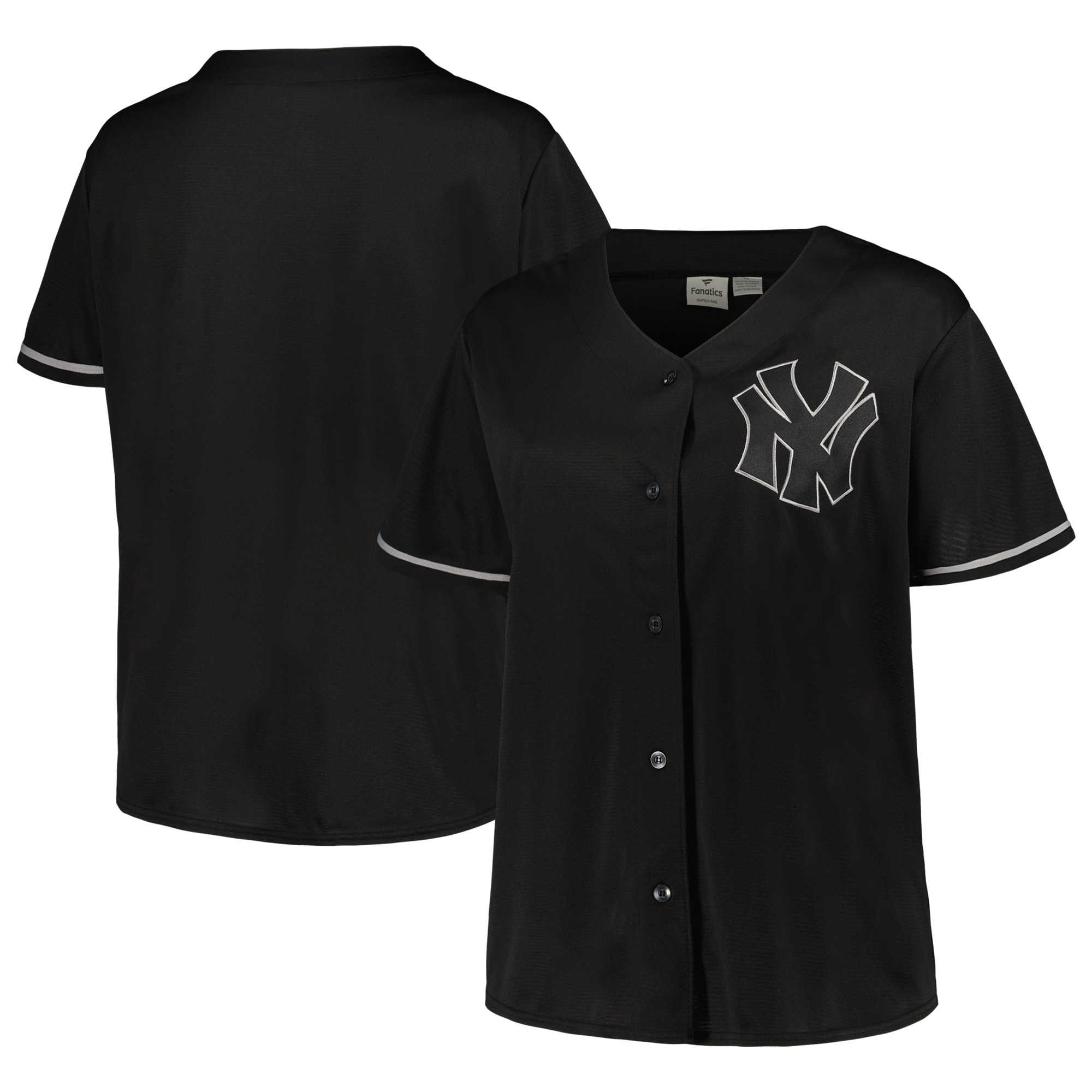 New York Yankees Women's Plus Size Pop Fashion Button-up Baseball Jersey - Black/navy