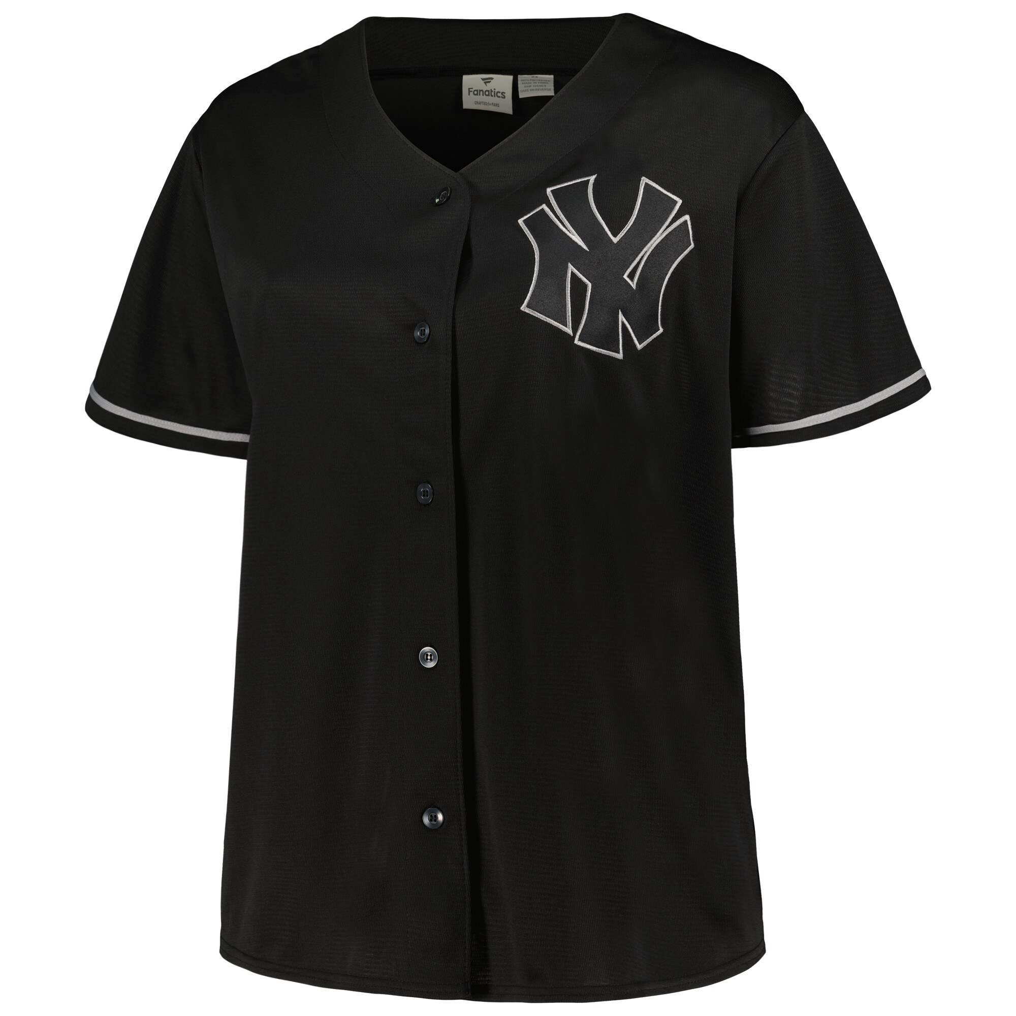 Alternative view of New York Yankees Women's Plus Size Pop Fashion Button-up Baseball Jersey - Black/navy