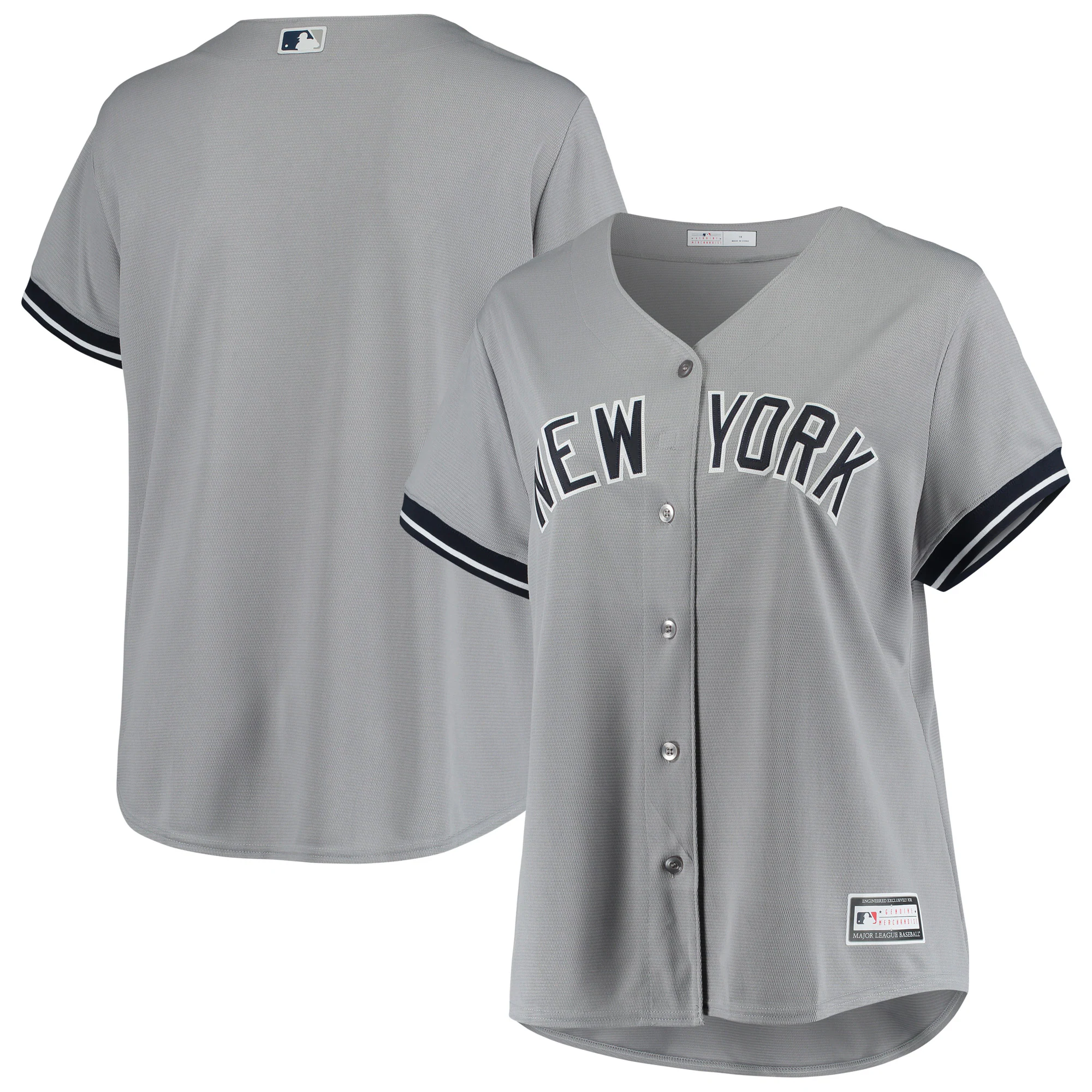 New York Yankees Women's Plus Size Road Replica Team Baseball Jersey - Gray