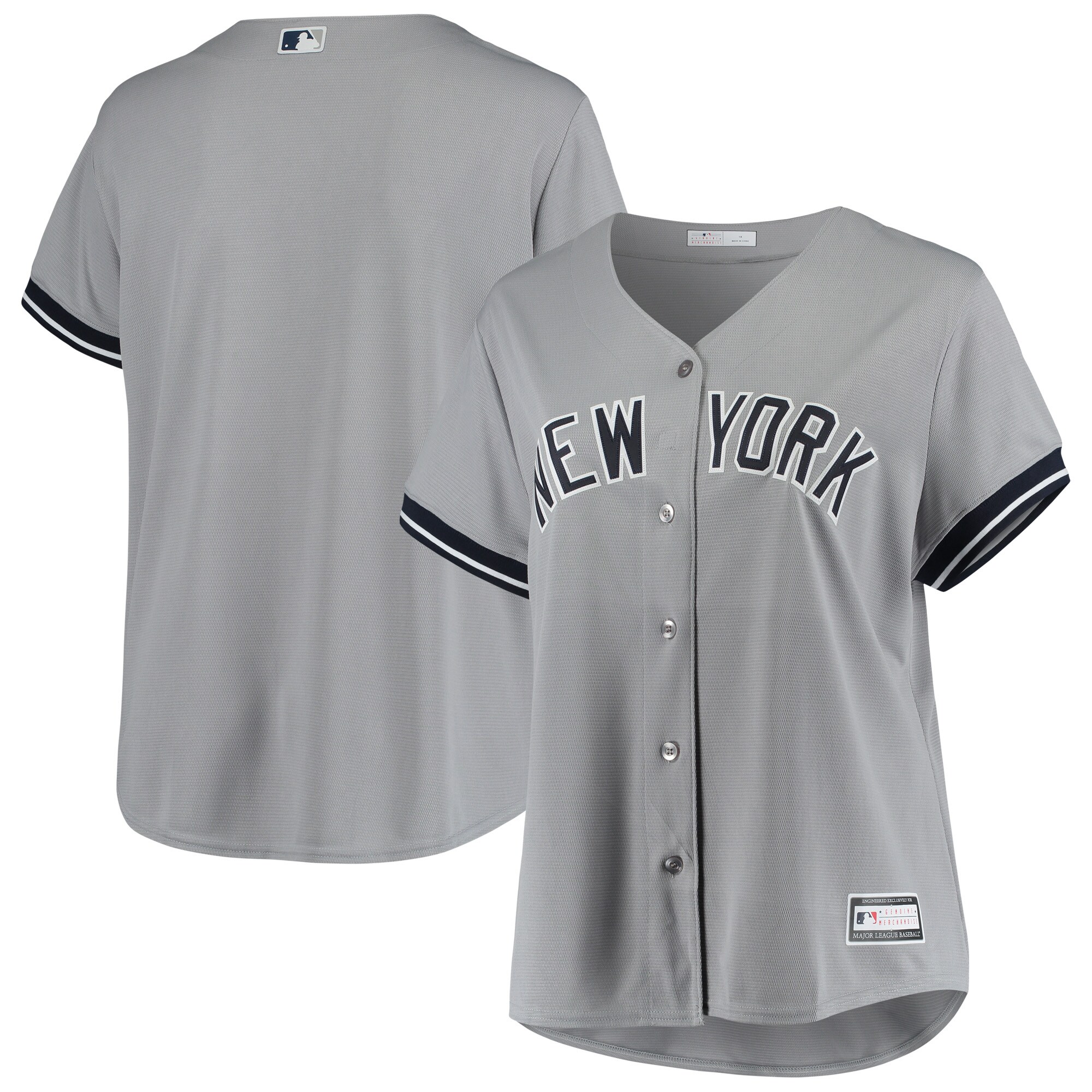 Alternative view of New York Yankees Women's Plus Size Road Replica Team Baseball Jersey - Gray