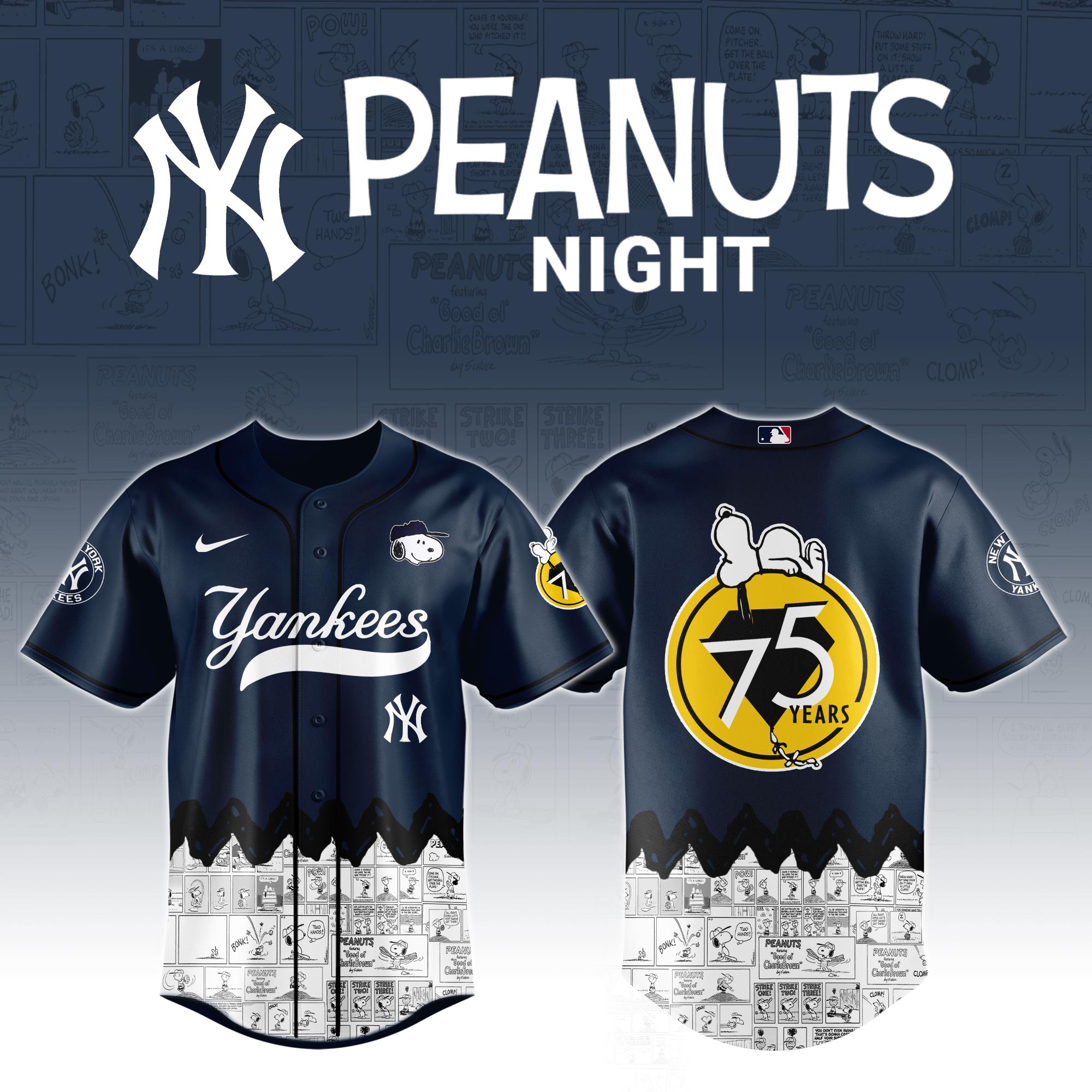 New York Yankees X Peanuts Night Custom Baseball Jersey 2025