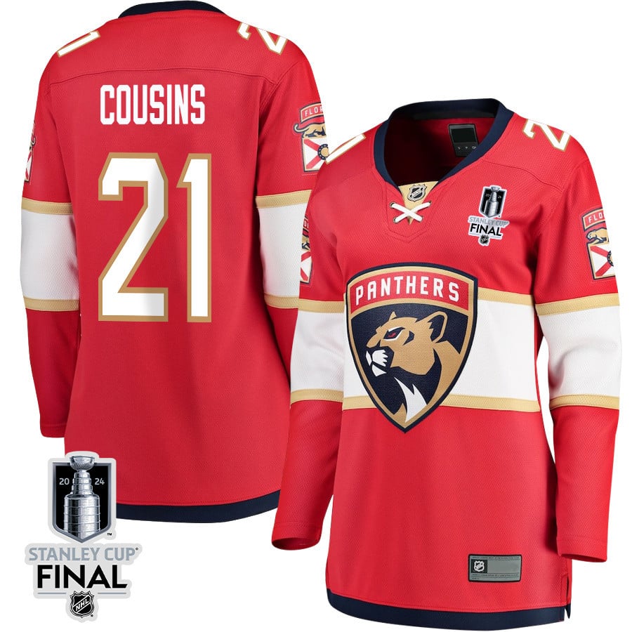 Nick Cousins 21 Florida Panthers 2024 STANLEY CUP Final Women's Home Breakaway Hockey Jersey - Red - JS752 
