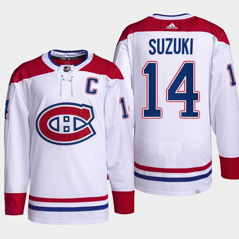 Nick Suzuki 14 Montreal Canadiens White Hockey Jersey 2023 Captain Patch Primegreen - JS615 