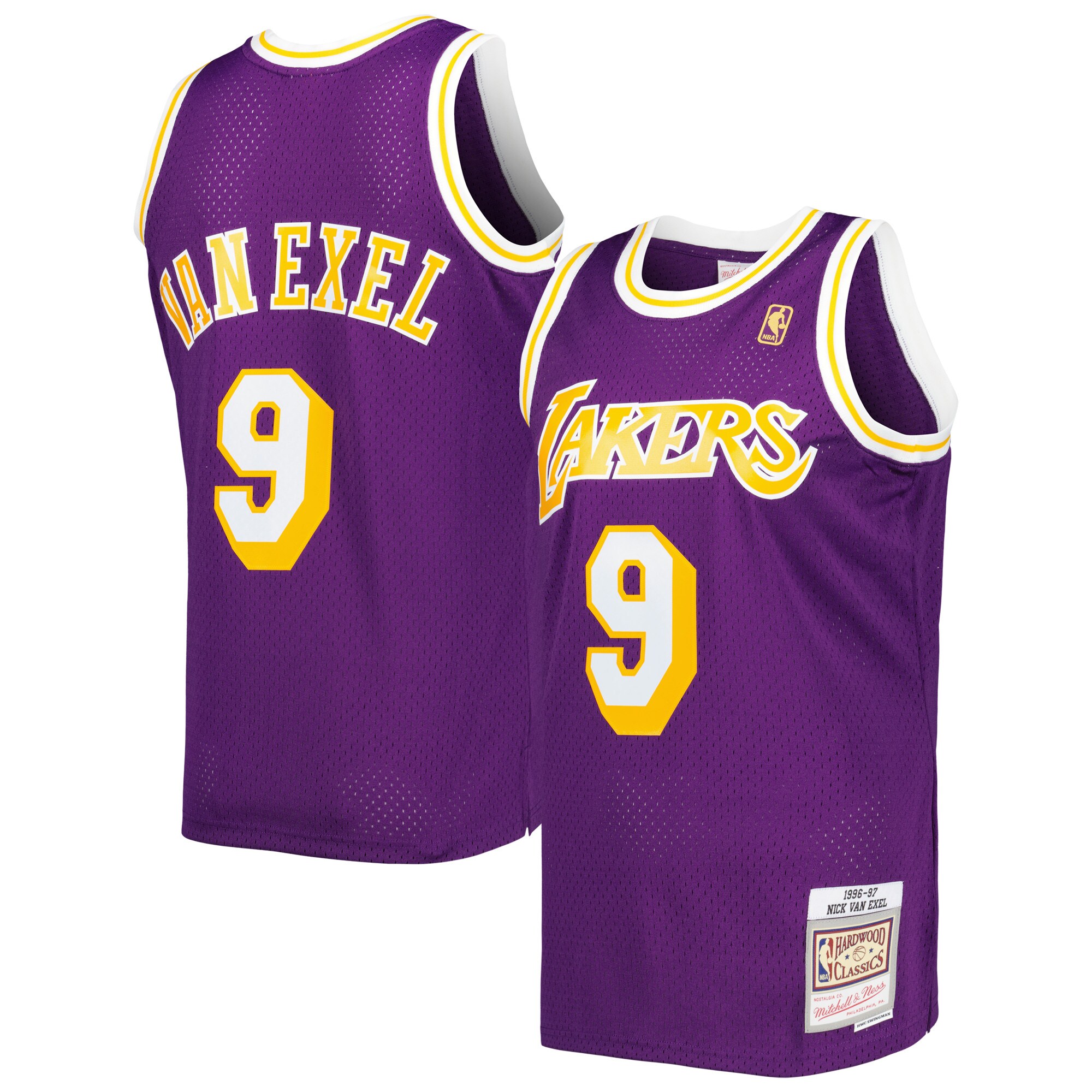 Alternative view of Nick Van Exel Los Angeles Lakers Mitchell & Ness 1996-97 Hardwood Classics Swingman Basketball Jersey - Purple