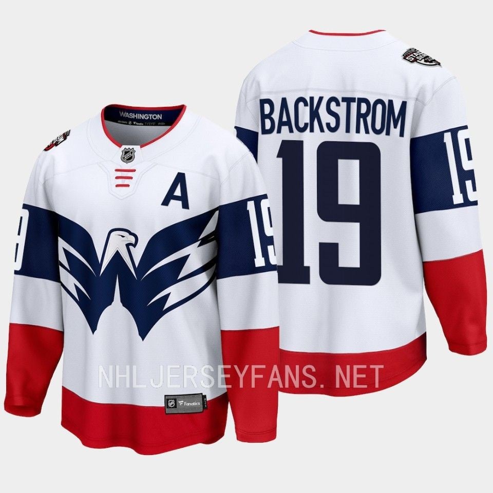 Alternative view of Nicklas Backstrom 19 Washington Capitals 2023 Hockey Jersey Stadium White Primegreen - JS461 
