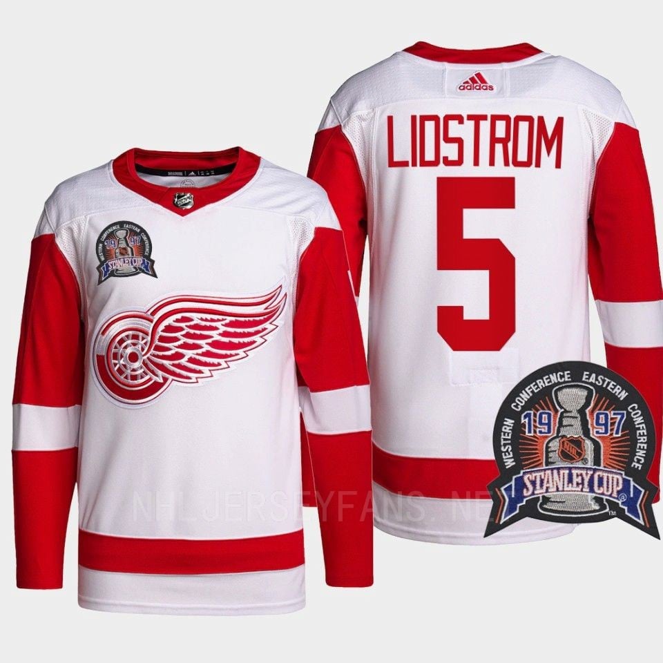 Nicklas Lidstrom 5 1997 Stanley Cup Detroit Red Wings Red Hockey Jersey 25th Anniversary - JS529 