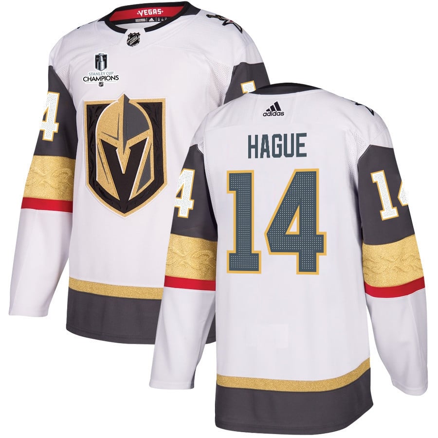 Nicolas Hague 14 Vegas Golden Knights Stanley Cup 2023 Champions Patch Away Breakaway Men Hockey Jersey - White - JS869 