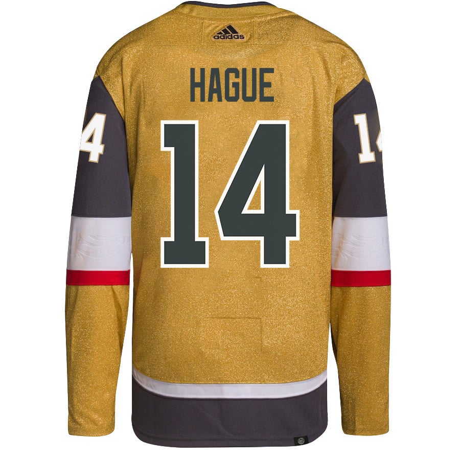 Alternative view of Nicolas Hague 14 Vegas Golden Knights Stanley Cup 2023 Champions Patch Home Breakaway Men Hockey Jersey - Gold - JS931 