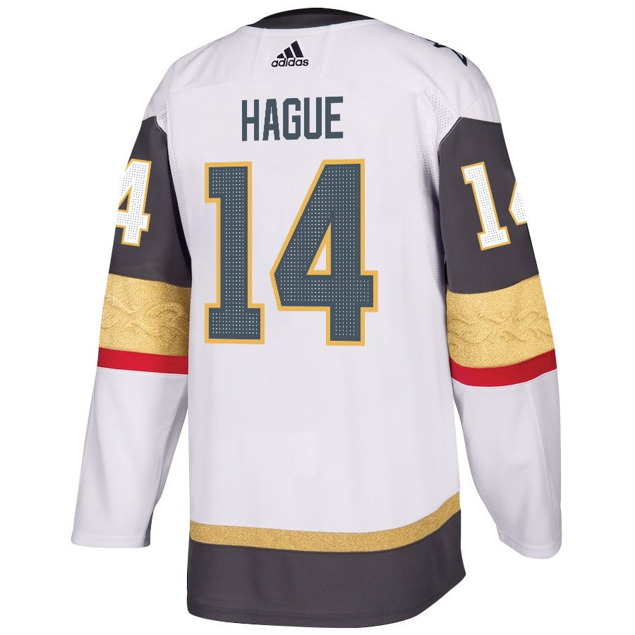 Alternative view of Nicolas Hague 14 Vegas Golden Knights Stanley Cup 2023 Final Patch Away Breakaway Men Hockey Jersey - White - JS773 
