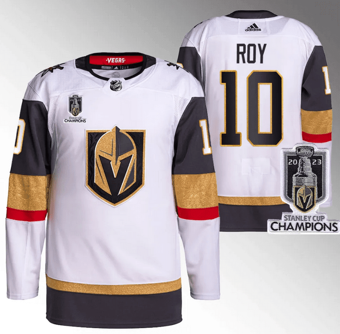 Nicolas Roy 10 Vegas Golden Knights 2023 Stanley Cup Champions Patch Breakaway Hockey Jersey - White - JS983 