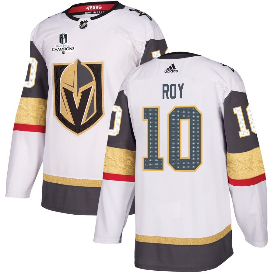 Nicolas Roy 10 Vegas Golden Knights Stanley Cup 2023 Champions Patch Away Breakaway Men Hockey Jersey - White - JS112 