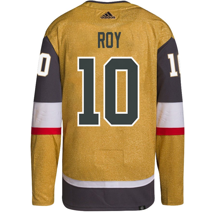 Alternative view of Nicolas Roy 10 Vegas Golden Knights Stanley Cup 2023 Champions Patch Home Breakaway Men Hockey Jersey - Gold - JS520 