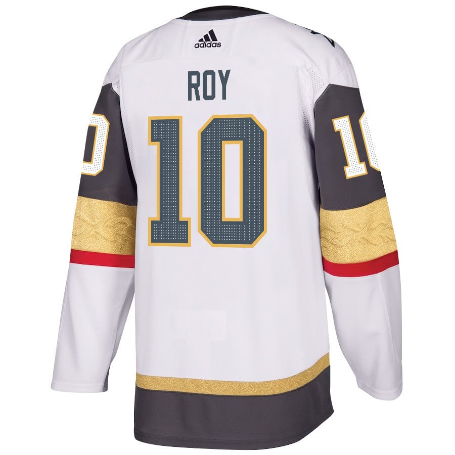 Alternative view of Nicolas Roy 10 Vegas Golden Knights Stanley Cup 2023 Final Patch Away Breakaway Men Hockey Jersey - White - JS378 
