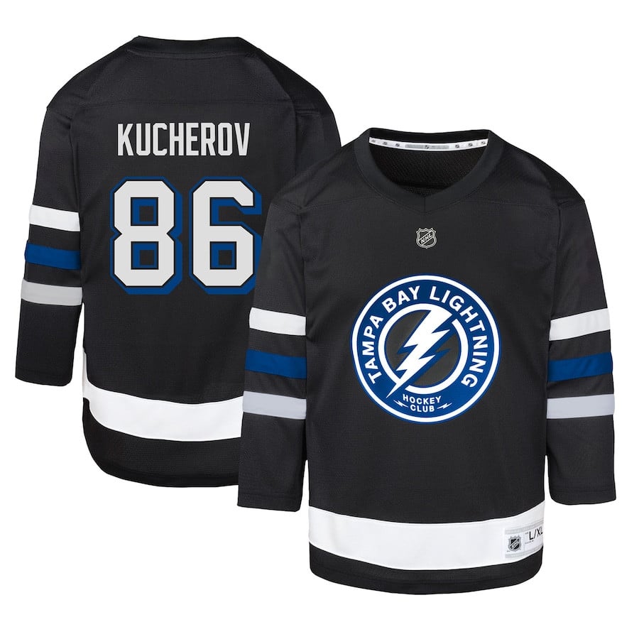 Nikita Kucherov 86 Tampa Bay Lightning Alternate YOUTH Hockey Jersey - Black - JS492 