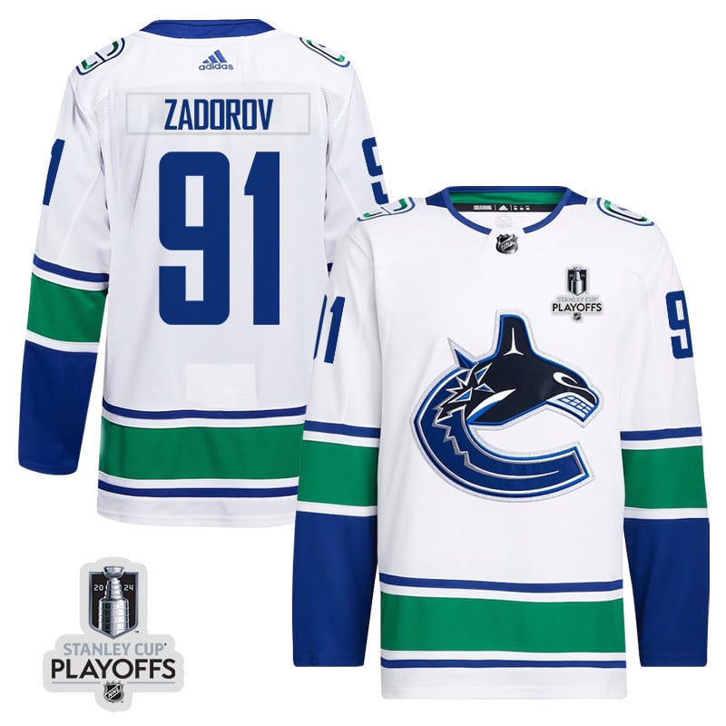 Nikita Zadorov 91 Vancouver Canucks 2024 NHL Playoffs Patch Away Hockey Jersey - Men, White - JS256 