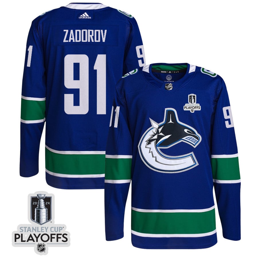 Nikita Zadorov 91 Vancouver Canucks 2024 NHL Playoffs Patch Home Hockey Jersey - Men, Blue - JS602 