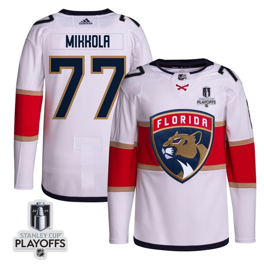 Niko Mikkola 77 Florida Panthers 2024 NHL Playoffs Patch Away Hockey Jersey Customized - Men, White - JS444 