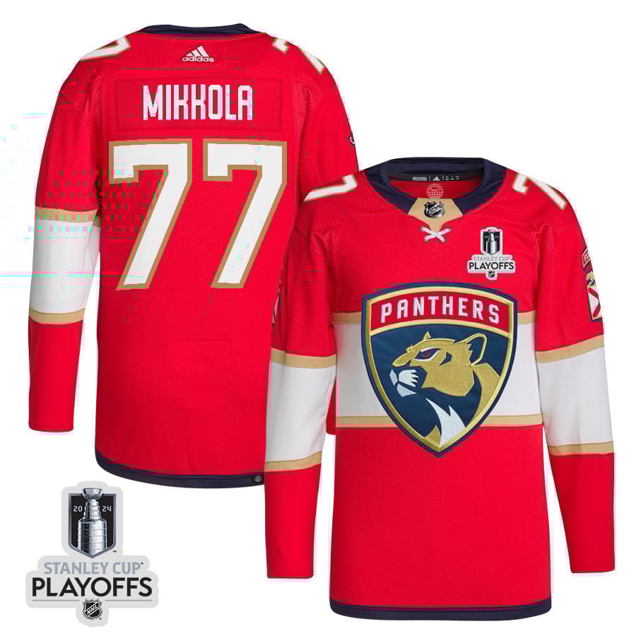 Niko Mikkola 77 Florida Panthers 2024 NHL Playoffs Patch Home Hockey Jersey - Men, Red - JS371 