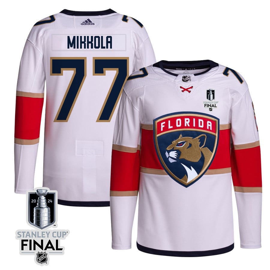Niko Mikkola 77 Florida Panthers 2024 STANLEY CUP Final Away Breakaway Hockey Jersey - Men, White - JS366 